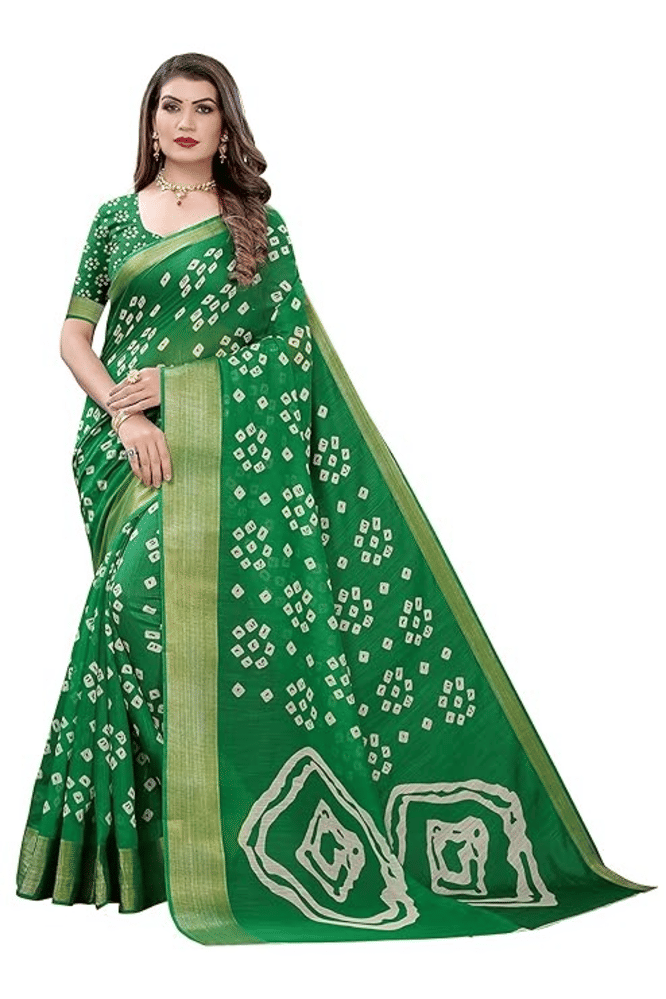 Grubstaker Cotton Printed Saree With Unstitched Blouse Piece ( Green ) Grubstaker Cotton Printed Saree With Unstitched Blouse Piece ( Green )
