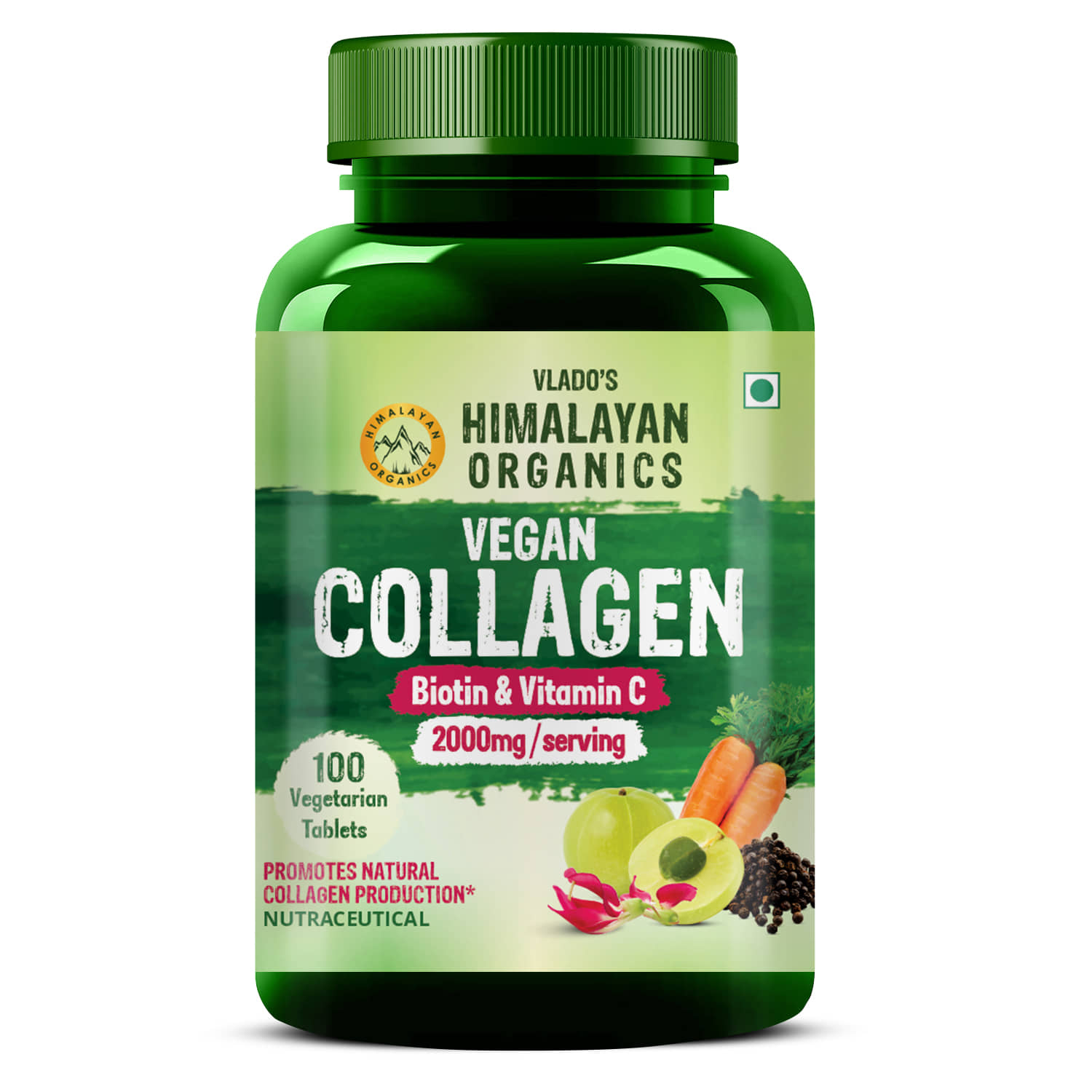 Vlado's Himalayan Organicsan Collagen 2000mg Tablets for Skin, Hair & Nail Support 100 No.s