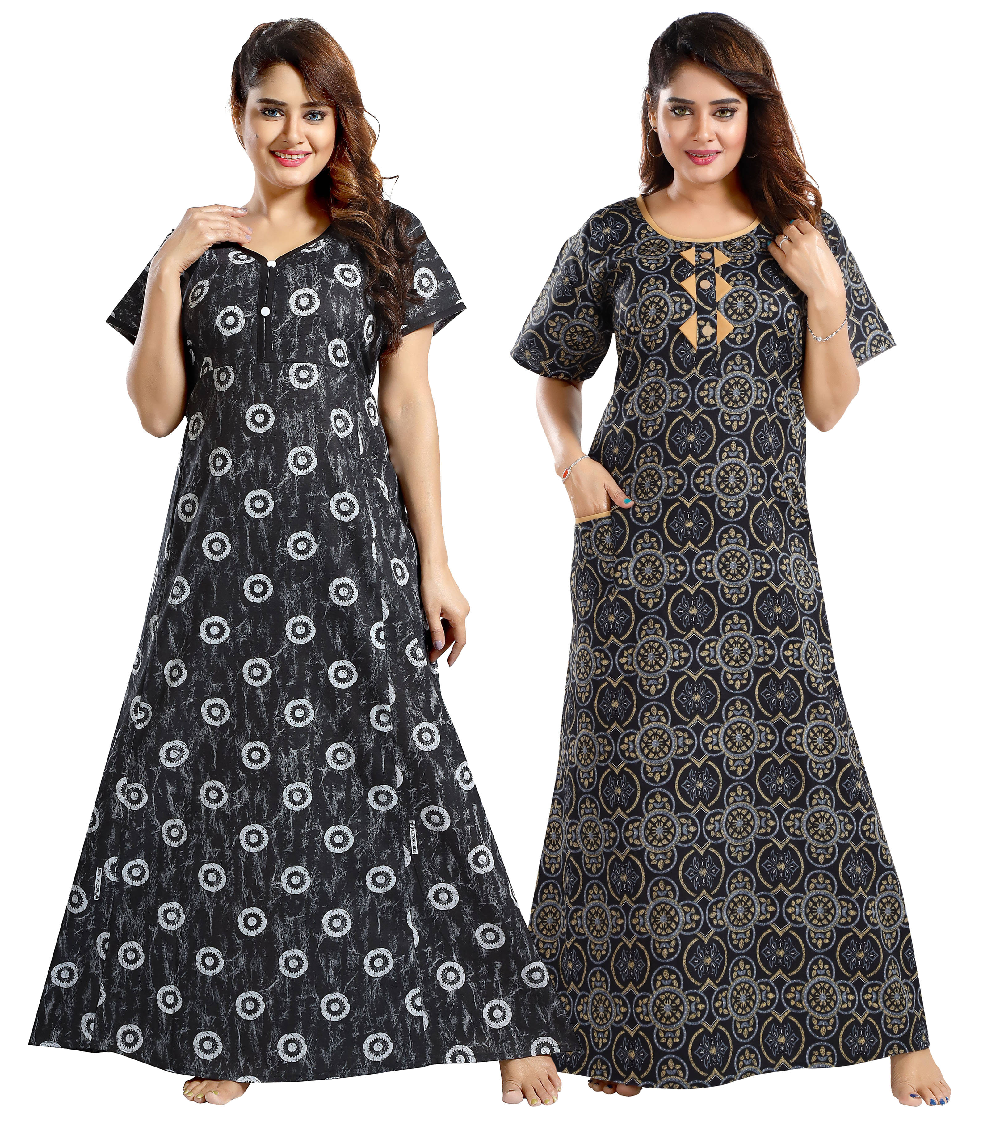 INNER BEATS Multi Color Cotton Blend Women's Nightwear Nighty & Night Gowns ( Pack of 2 ) INNER BEATS Multi Color Cotton Blend Women's Nightwear Nighty & Night Gowns ( Pack of 2 )