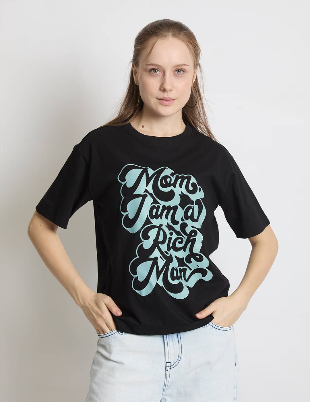     			IVOC Women Cotton Printed Regular Fit Round Neck T-Shirt ( Black )