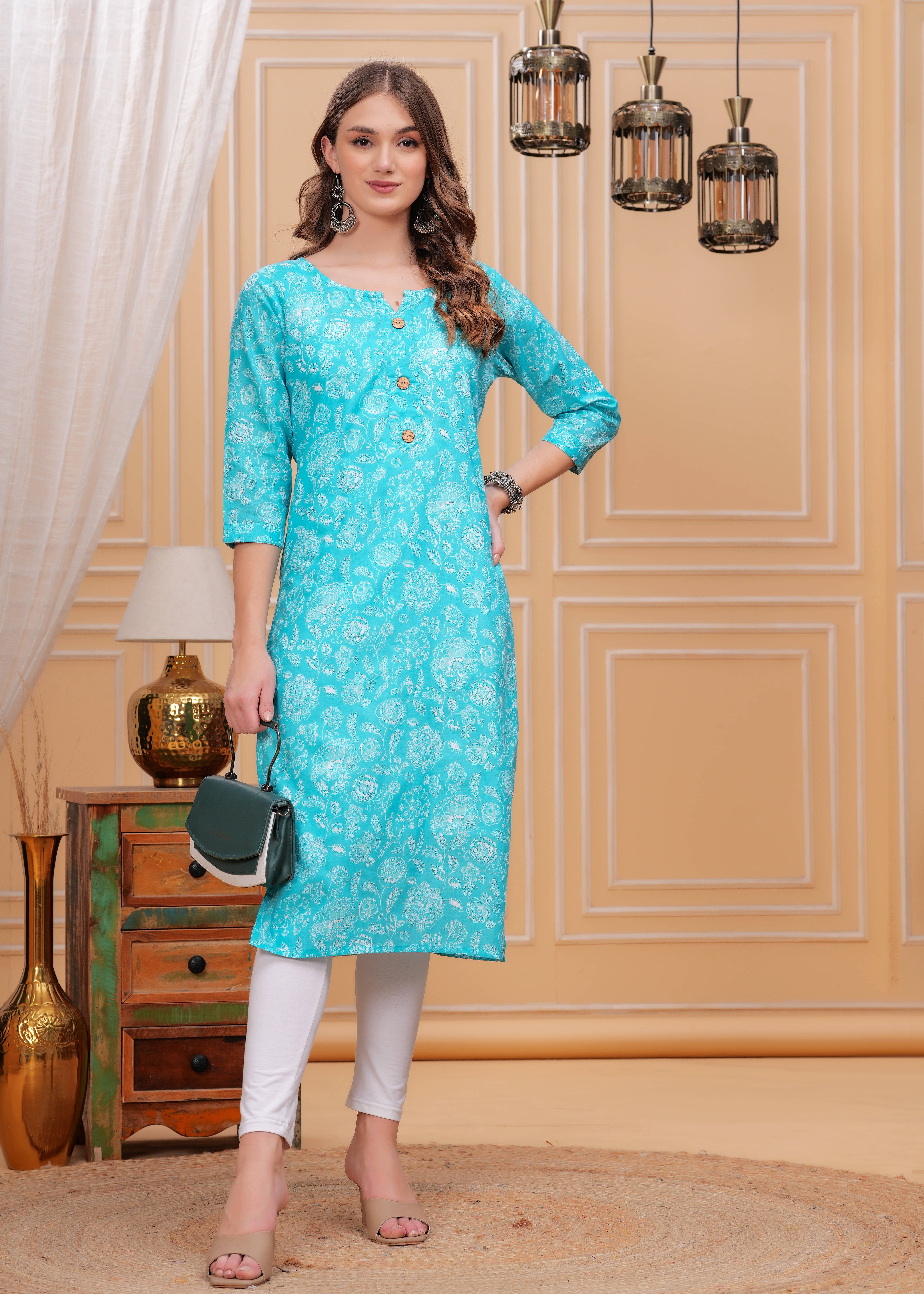 JAI SHIVAM TRADERS Pack of 1 Cotton Printed Straight Women's Kurti - ( Blue ) JAI SHIVAM TRADERS Pack of 1 Cotton Printed Straight Women's Kurti - ( Blue )