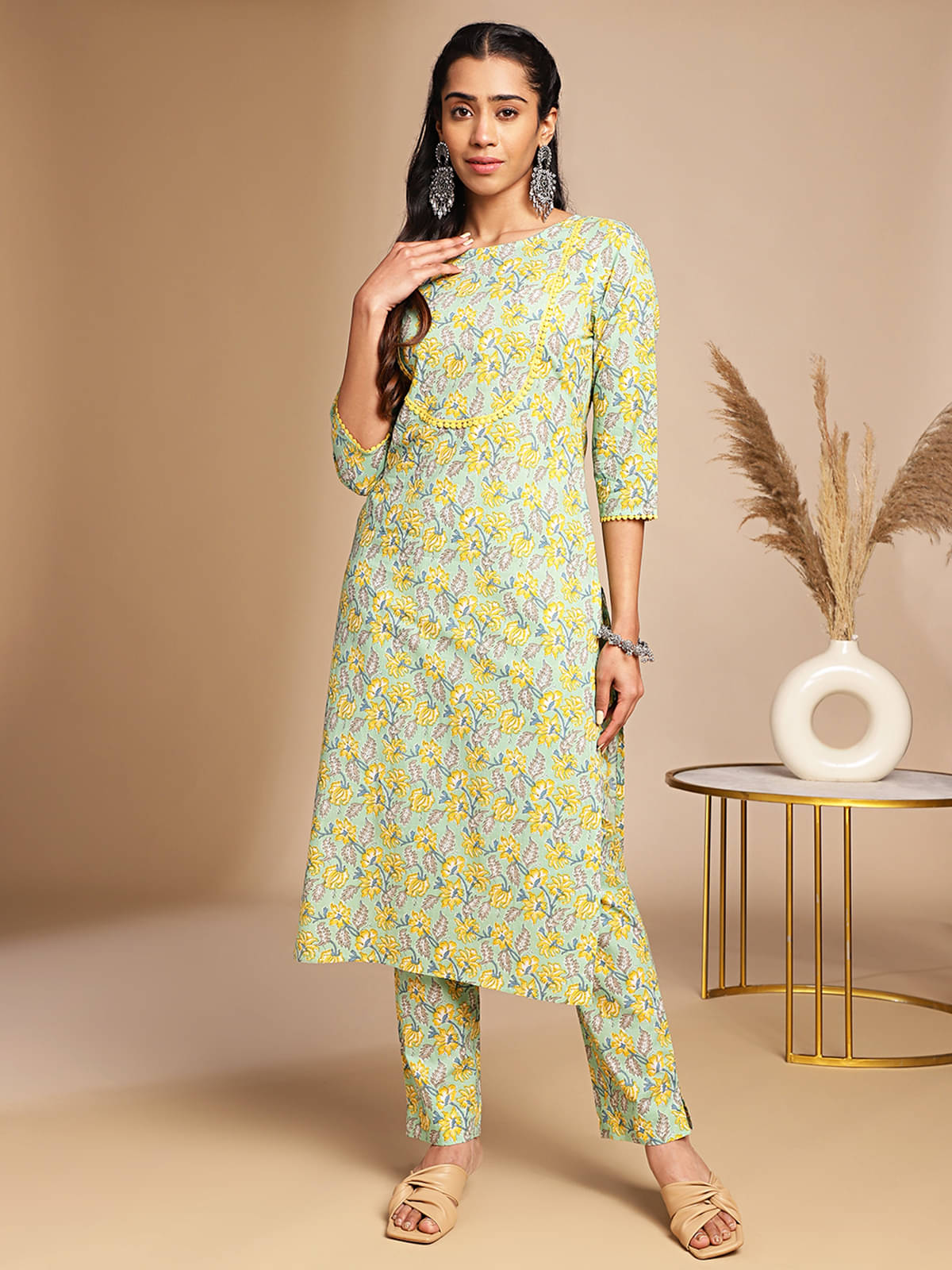 Janasya Cotton Printed Kurti With Pants Women's Stitched Salwar Suit - Green ( Pack of 1 ) Janasya Cotton Printed Kurti With Pants Women's Stitched Salwar Suit - Green ( Pack of 1 )