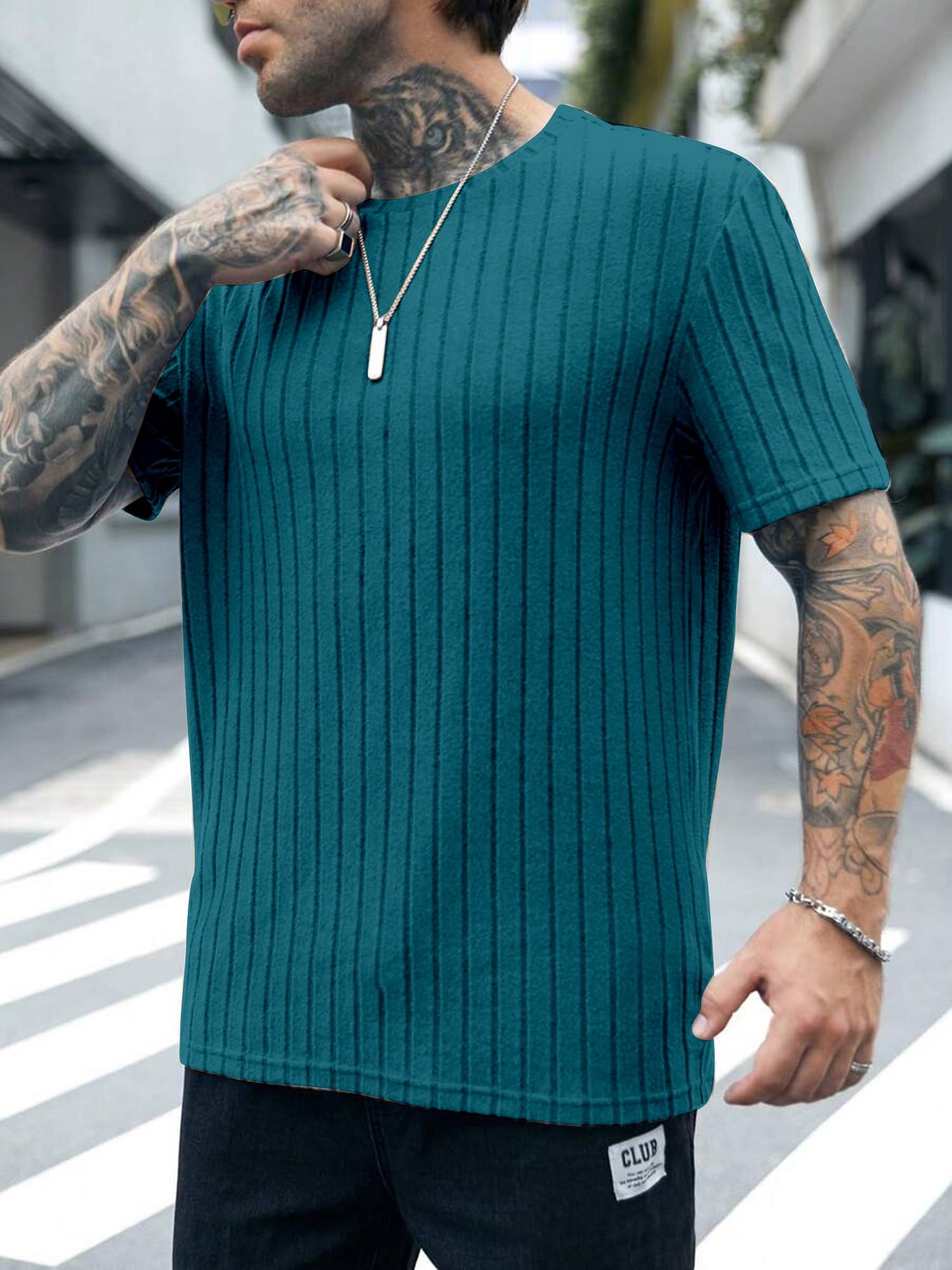 KAJARU Polyester Regular Fit Striped Half Sleeves Men's Round T-Shirt - Teal ( Pack of 1 ) KAJARU Polyester Regular Fit Striped Half Sleeves Men's Round T-Shirt - Teal ( Pack of 1 )