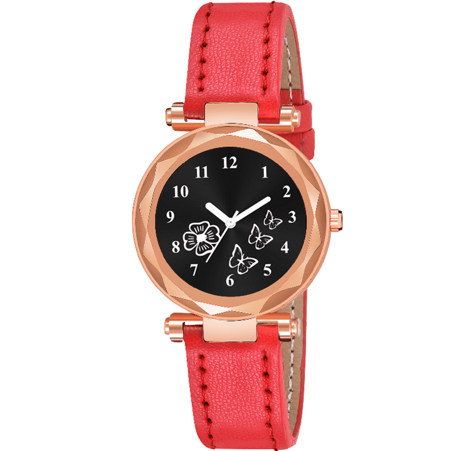     			KIARVI GALLERY Red Leather Analog Womens Watch