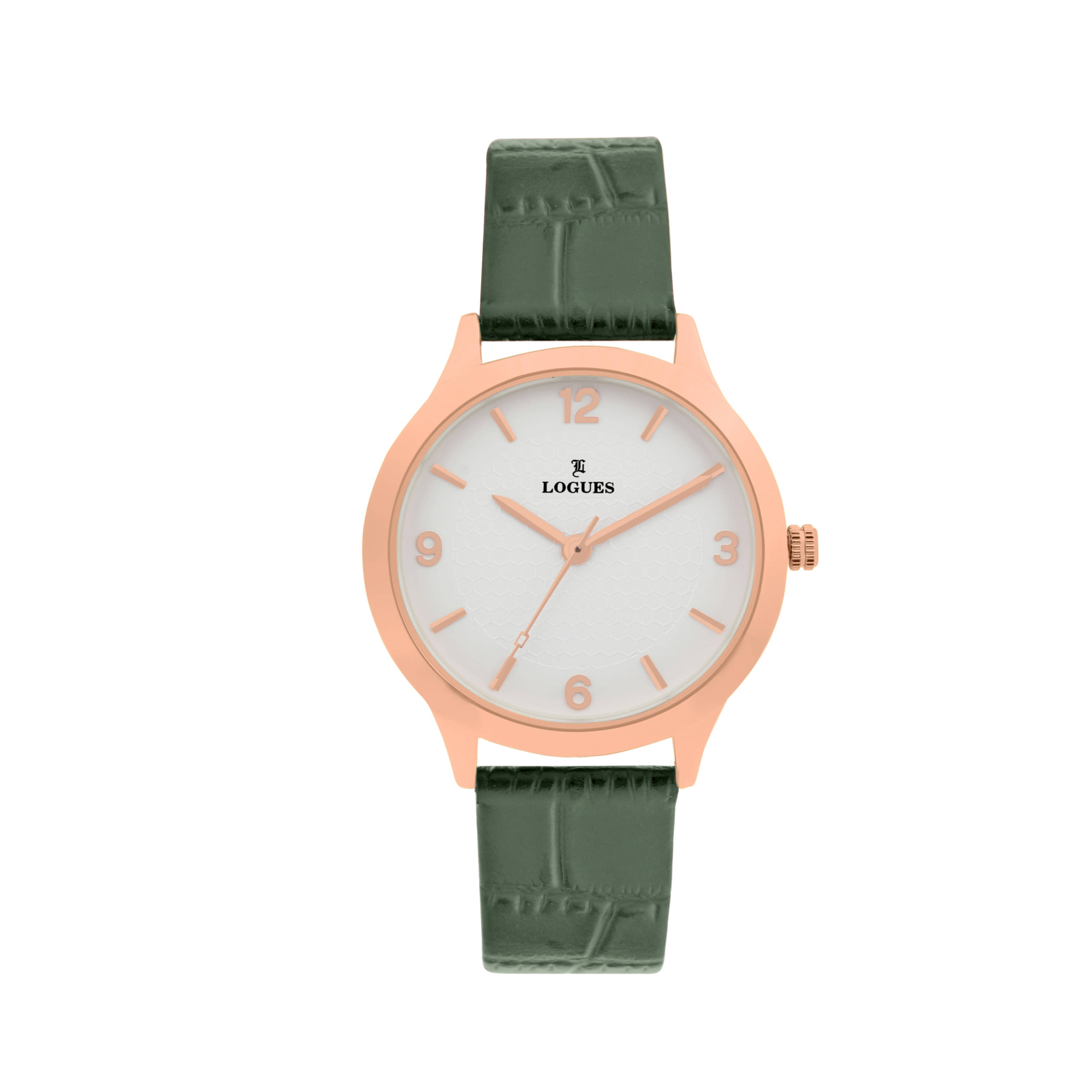     			LOGUES WATCHES Green Leather Analog Womens Watch