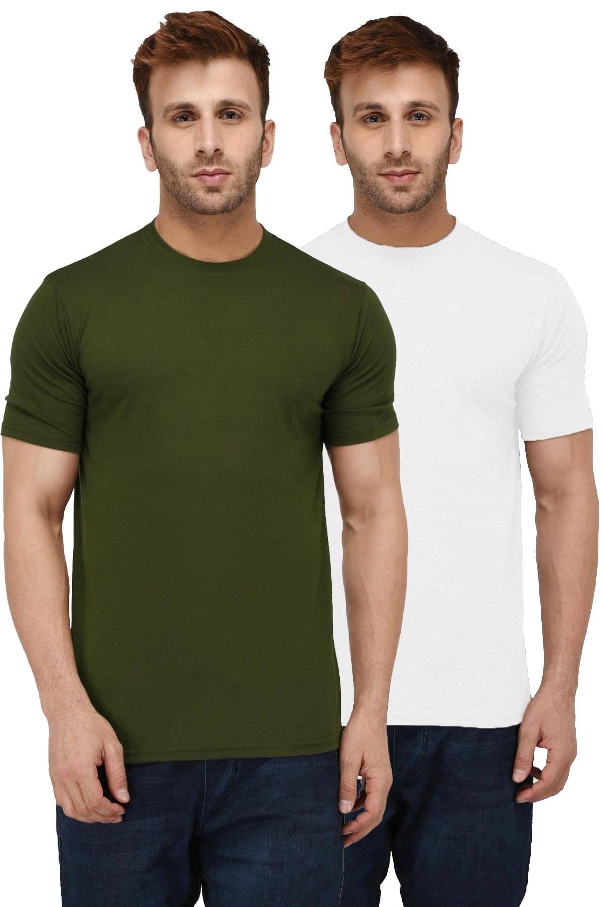     			LONDON HILLS Cotton Blend Regular Fit Solid Half Sleeves Men's Round T-Shirt - White ( Pack of 2 )