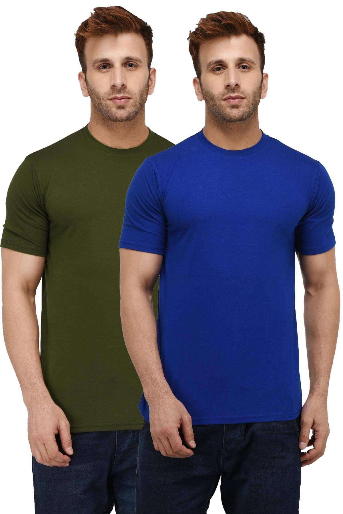     			LONDON HILLS Cotton Blend Regular Fit Solid Half Sleeves Men's Round T-Shirt - Blue ( Pack of 2 )