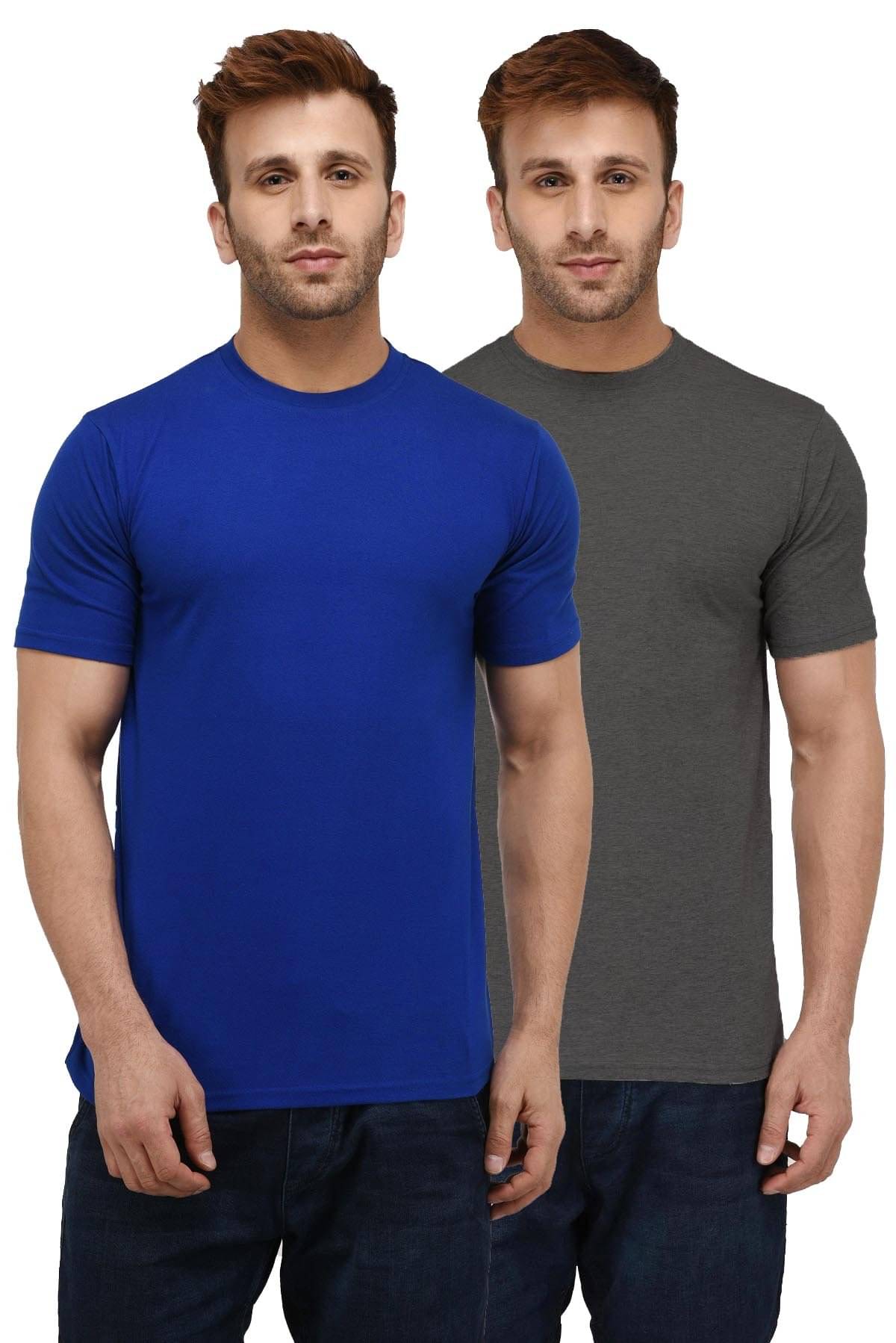     			LONDON HILLS Cotton Blend Regular Fit Solid Half Sleeves Men's Round T-Shirt - Blue ( Pack of 2 )
