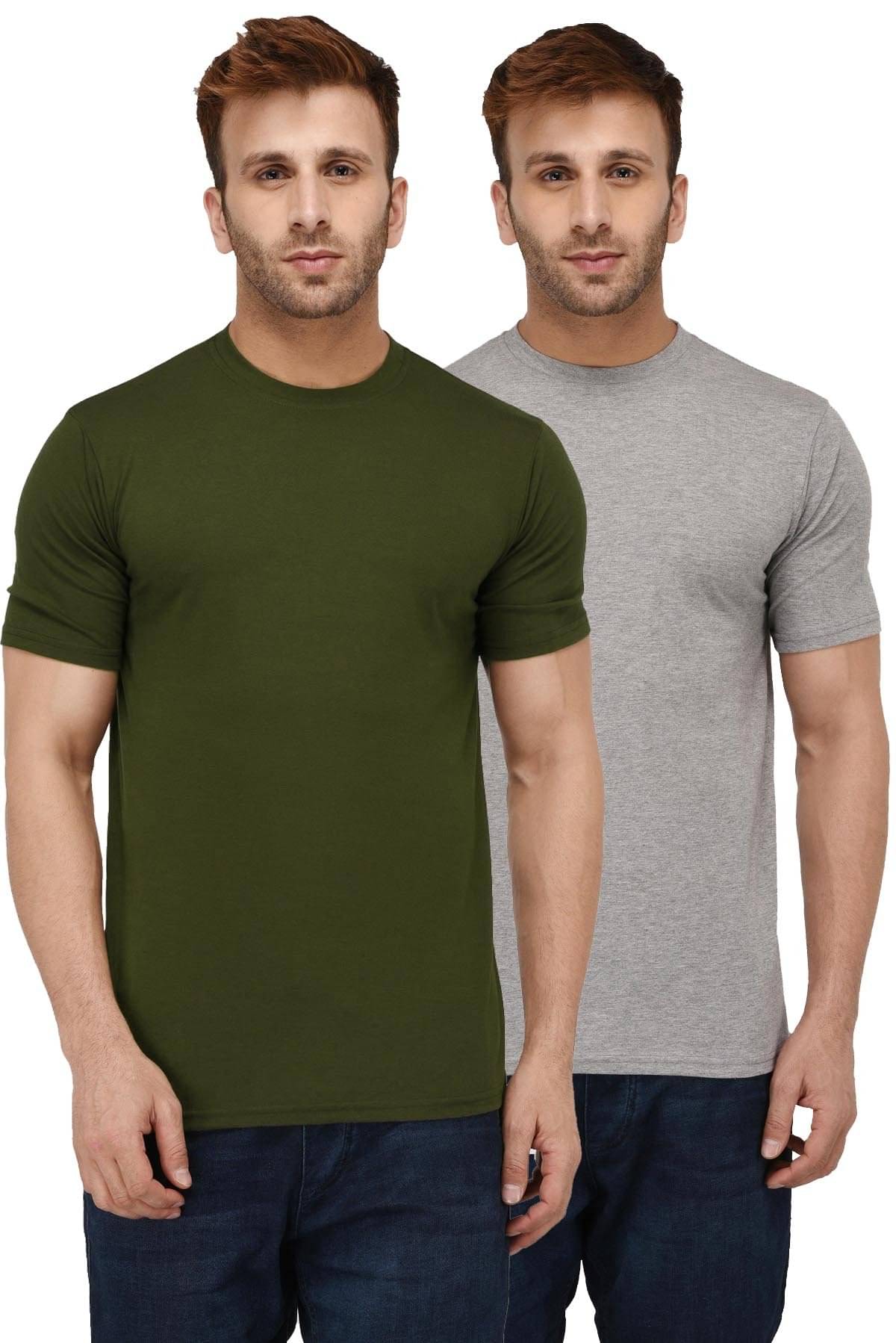 LONDON HILLS Cotton Blend Regular Fit Solid Half Sleeves Men's Round T-Shirt - Grey ( Pack of 2 ) LONDON HILLS Cotton Blend Regular Fit Solid Half Sleeves Men's Round T-Shirt - Grey ( Pack of 2 )
