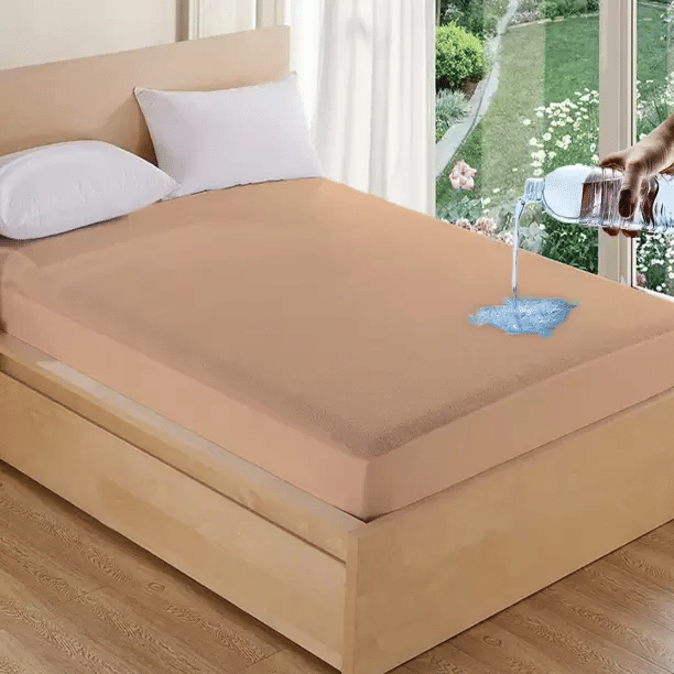 Luxurious homes Beige Satin Mattress Cover