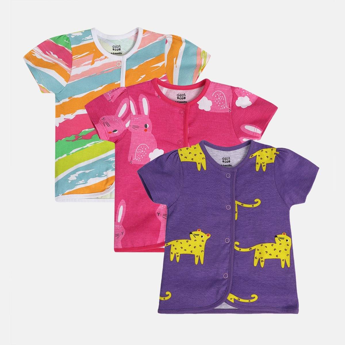     			MINI KLUB Pack of 3 Baby Girls Cotton T-Shirt ( Multicolor )