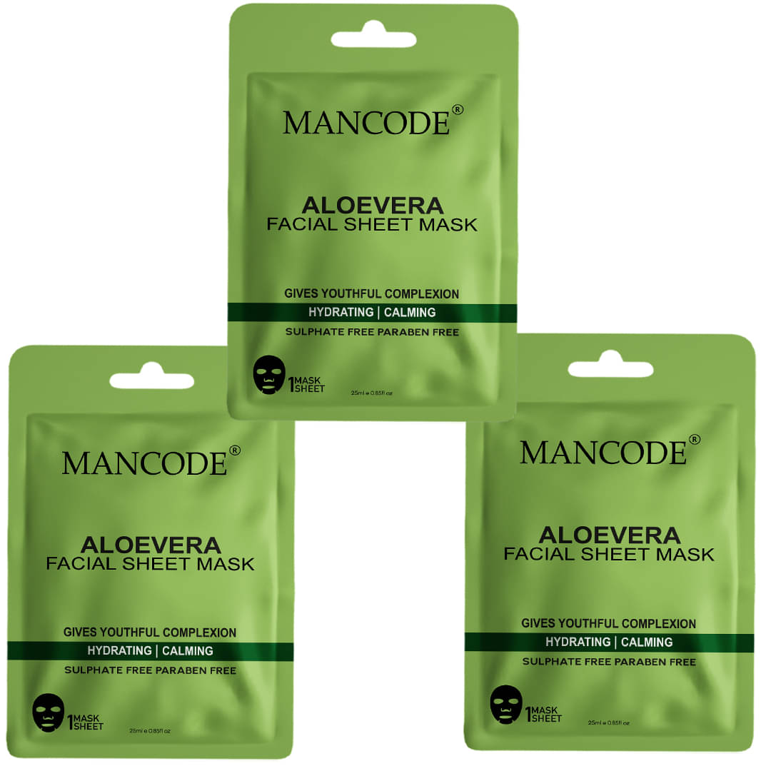 Mancode Aloevera Facial Sheet Mask 25ml Gives Youthful Complexion Hydration Skin (Pack of 3) Mancode Aloevera Facial Sheet Mask 25ml Gives Youthful Complexion Hydration Skin (Pack of 3)
