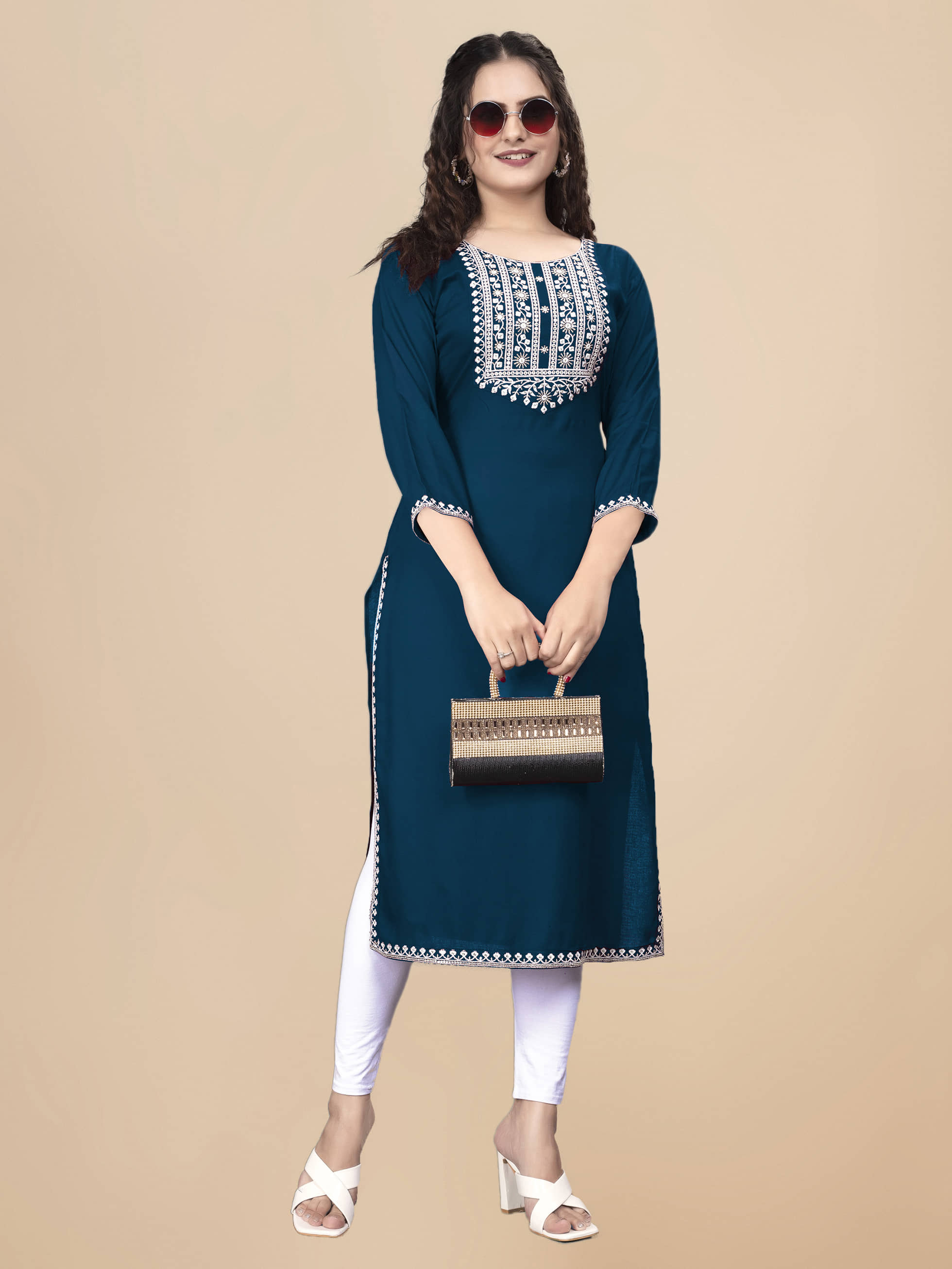 PATDOM Pack of 1 Rayon Embroidered Straight Women's Kurti - ( Black ) - Kurtis, Tunics | Buy online on ZillyBuy