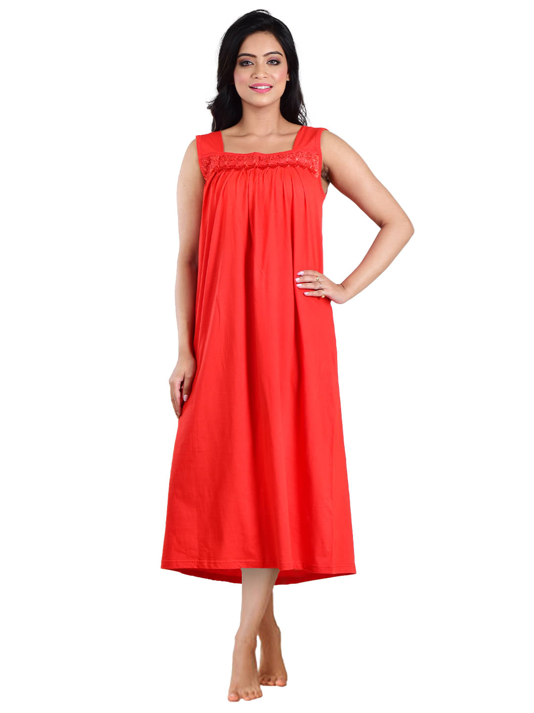 PIYALI'S CREATION WOMEN'S Red Hosiery Women's Nightwear Nighty & Night Gowns ( Pack of 1 ) PIYALI'S CREATION WOMEN'S Red Hosiery Women's Nightwear Nighty & Night Gowns ( Pack of 1 )
