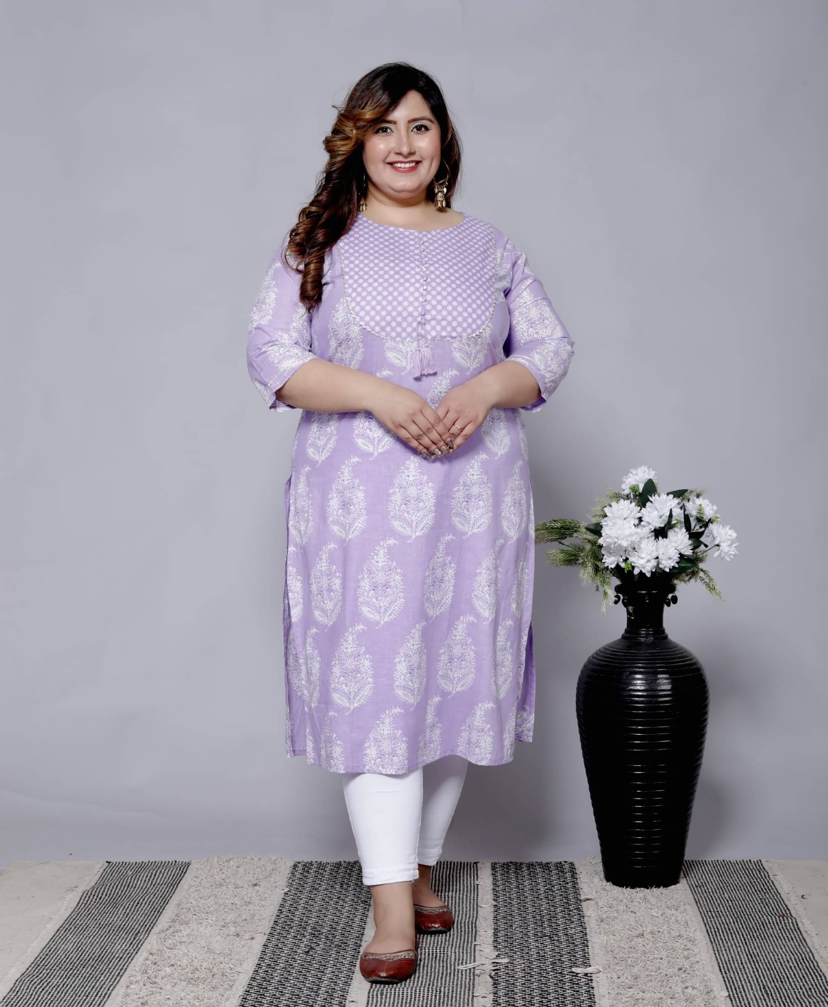     			Pacify Pack of 1 Cotton Printed Straight Women's Kurti - ( Purple )
