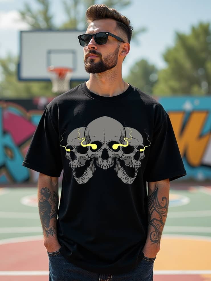 RodZen Cotton Blend Oversized Fit Printed Half Sleeves Men's Round T-Shirt - Black ( Pack of 1 )