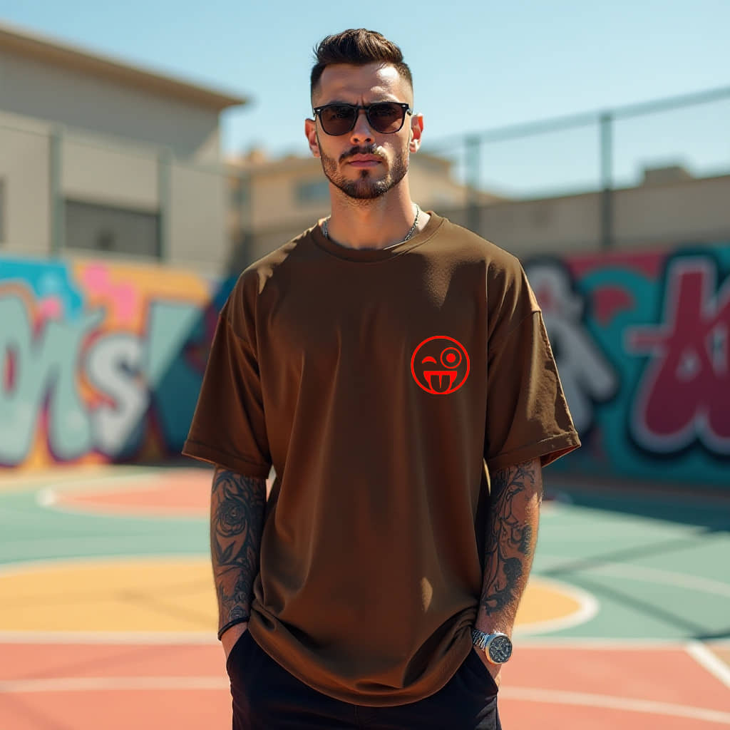 RodZen Cotton Blend Oversized Fit Printed Half Sleeves Men's Round T-Shirt - Brown ( Pack of 1 )