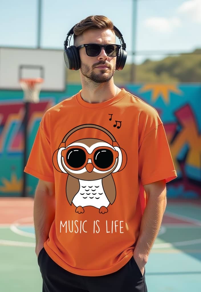 RodZen Cotton Blend Oversized Fit Printed Half Sleeves Men's Round T-Shirt - Orange ( Pack of 1 )
