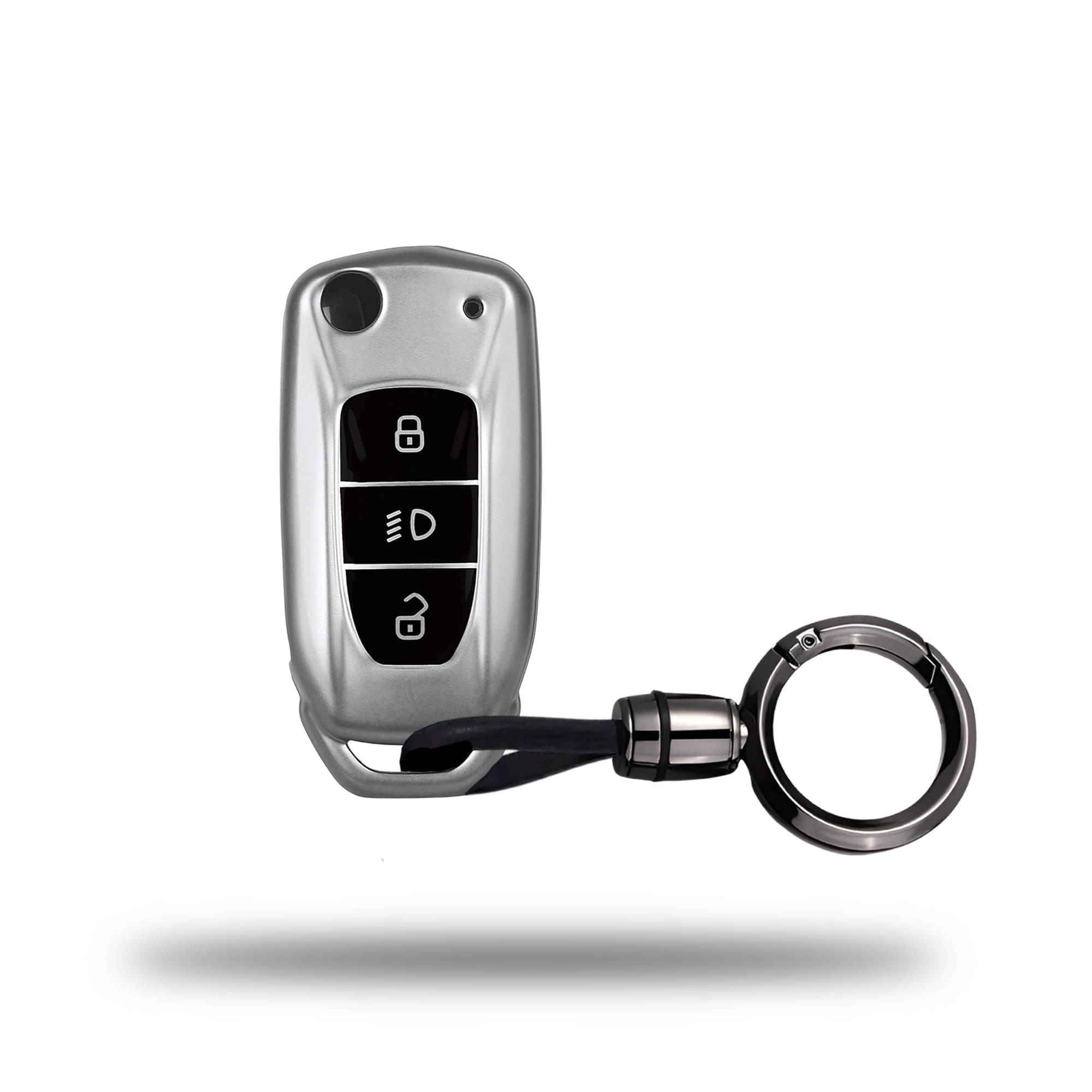     			SIAGO TPU Key Cover and Round Keychain Compatible for Tata Nexon | Altroz | Tiago | Punch | Harrier | Safari | Tigor 3 Button Flip Key Cover (Grey)