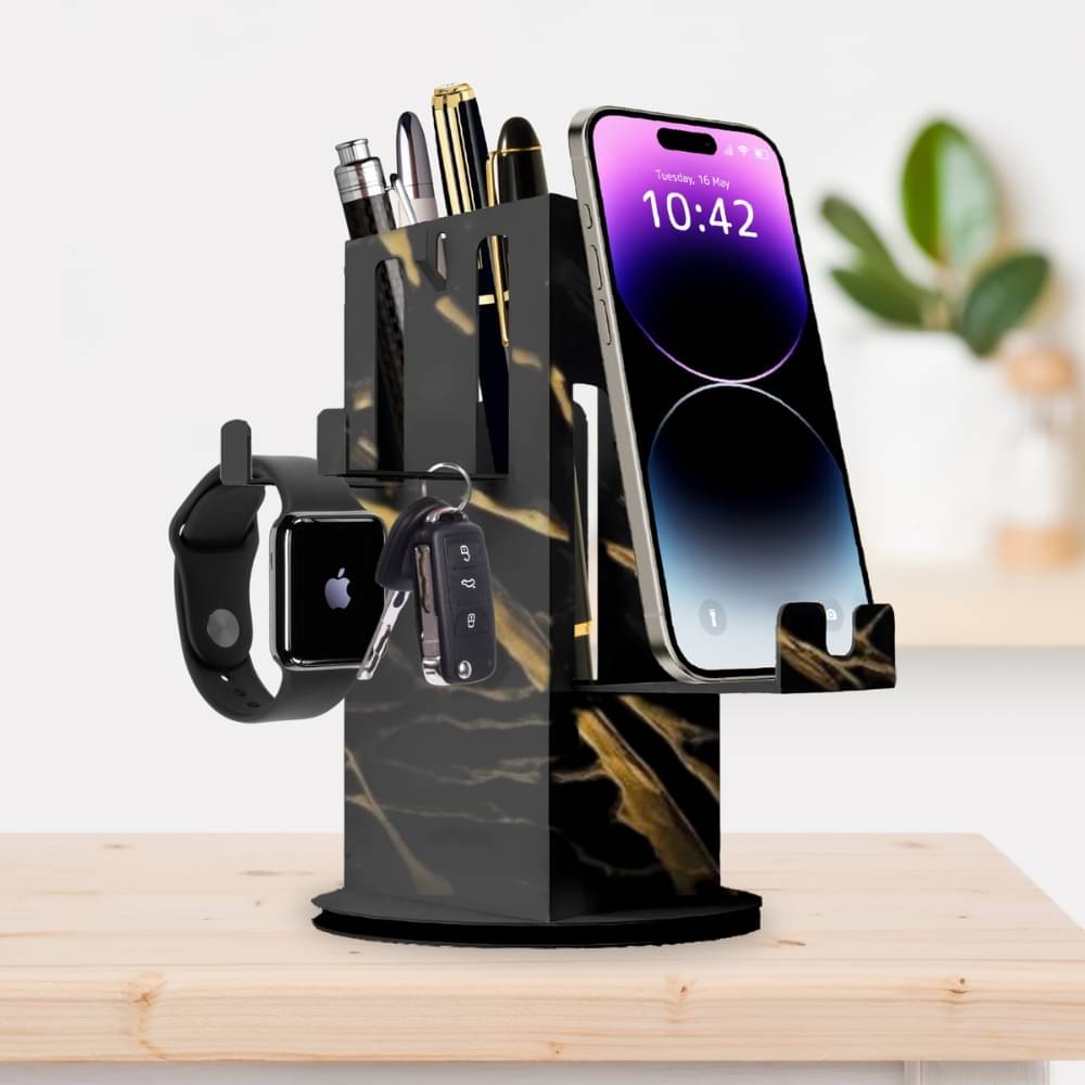     			Sole Module Multipurpose Rotating Metal Pen Stand for Mobile, Wallet, Stationery,Black
