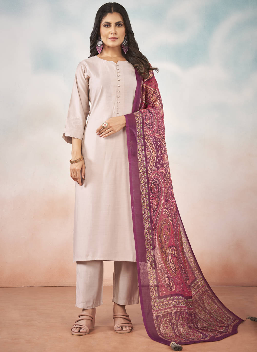     			Style Samsara Silk Solid Kurti With Pants Women's Stitched Salwar Suit - Beige ( Pack of 1 )