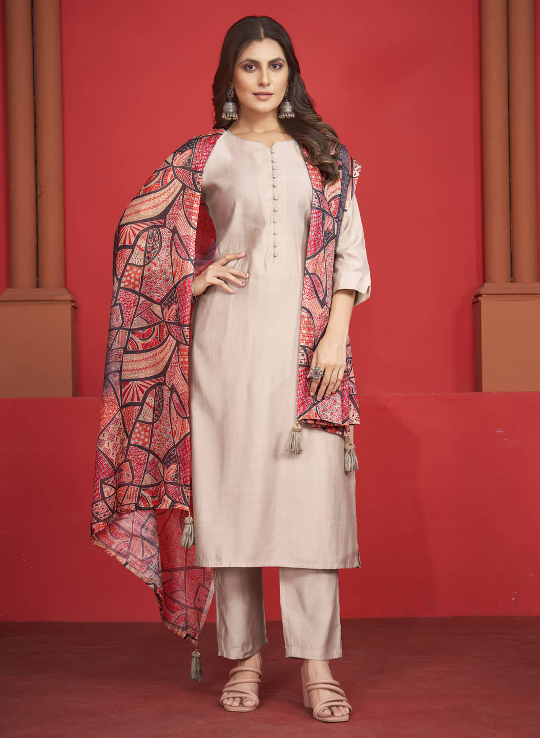 Style Samsara Silk Solid Kurti With Pants Women's Stitched Salwar Suit - Beige ( Pack of 1 )