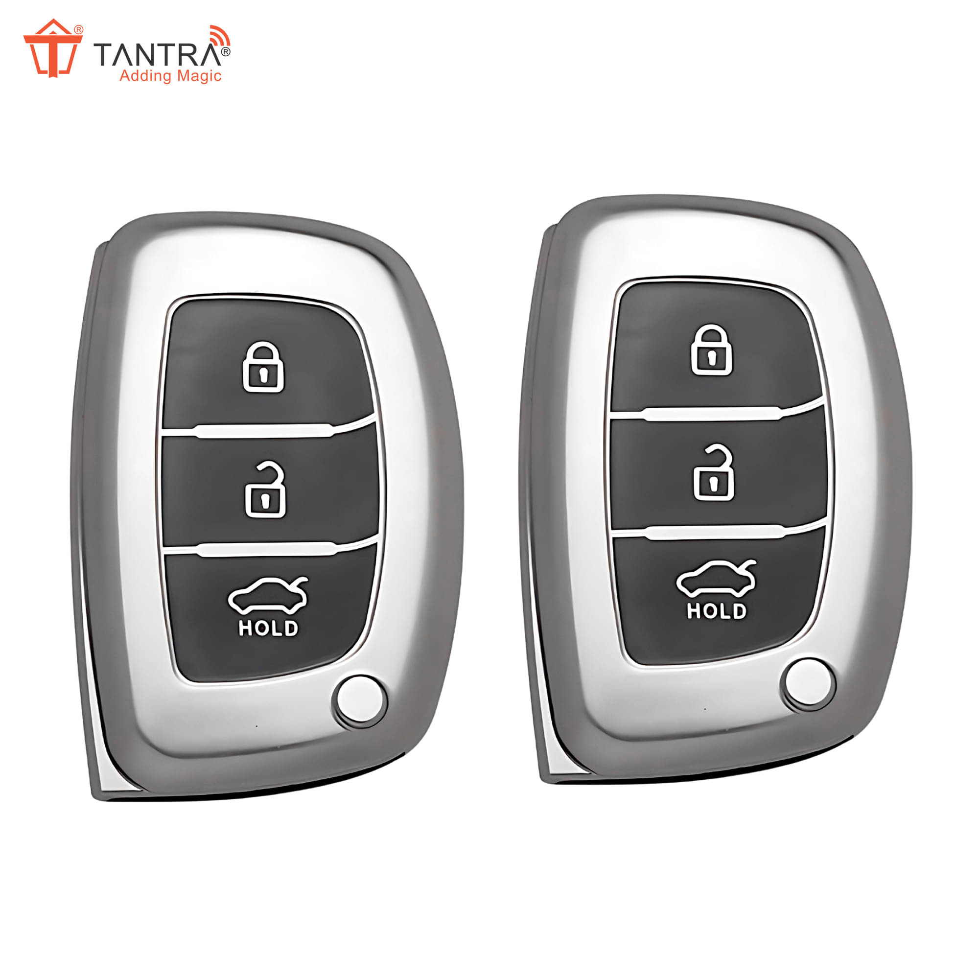     			TANTRA TPU Key Cover and Metal Keychain Compatible for Hyundai Aura Elantra I.10 Grand Nios I.20 Elite Verna 4S Creta I.10 Grand I.20 Activa Tucson Xcent 3 Button Smart Key (Grey Pack of 2)