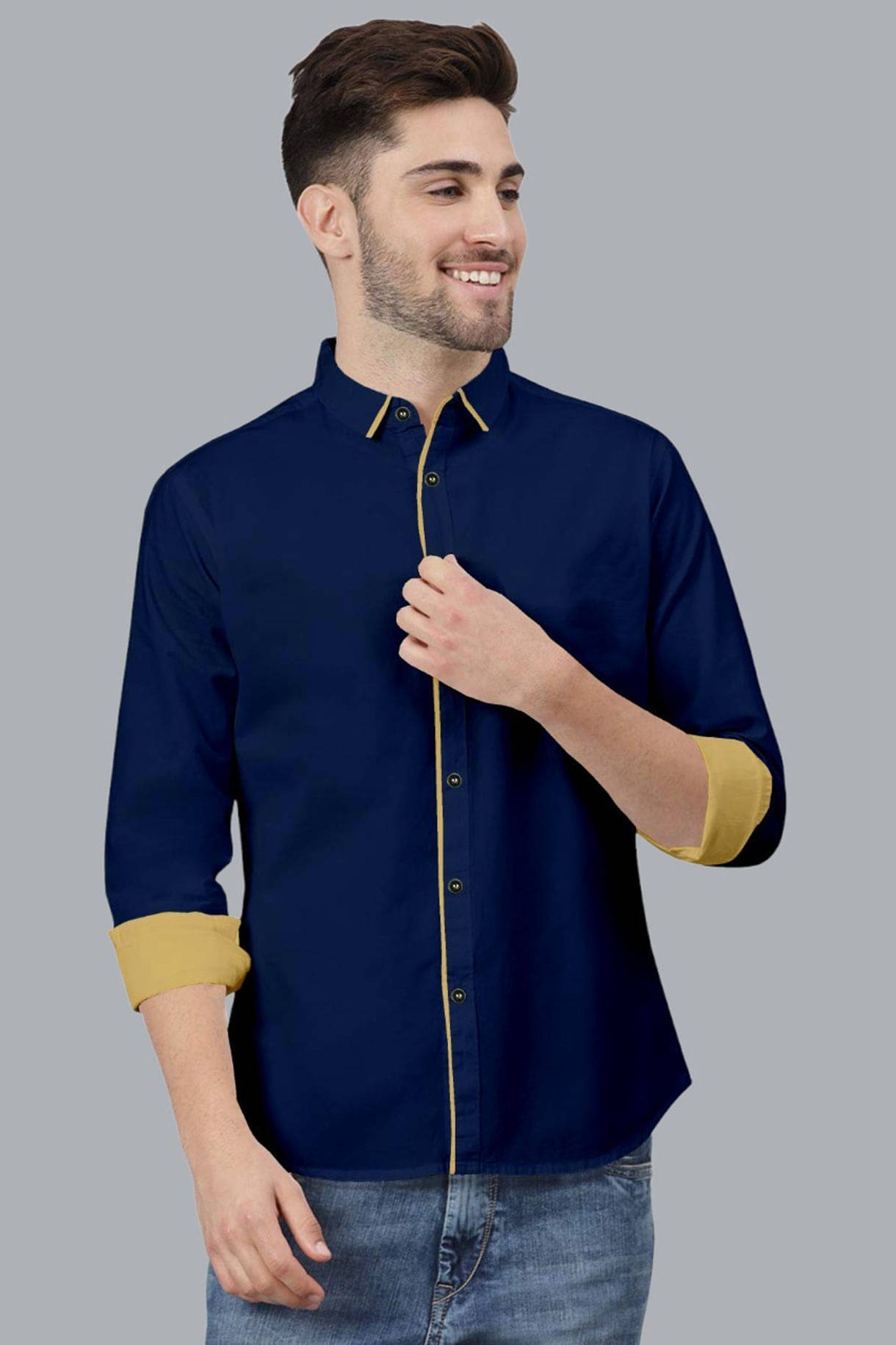 VTEXX Cotton Blend Regular Fit Solids Full Sleeves Men's Casual Shirt - Navy ( Pack of 1 )     			VTEXX Cotton Blend Regular Fit Solids Full Sleeves Men's Casual Shirt - Navy ( Pack of 1 )