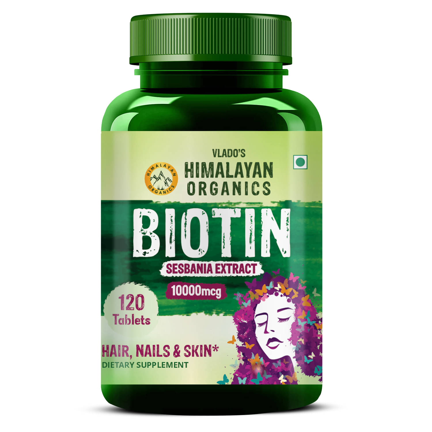     			Vlado's Himalayan Organics Biotin 10000mcg Tablets Supports Hair Growth, Skin & Nail Health 120 No.s
