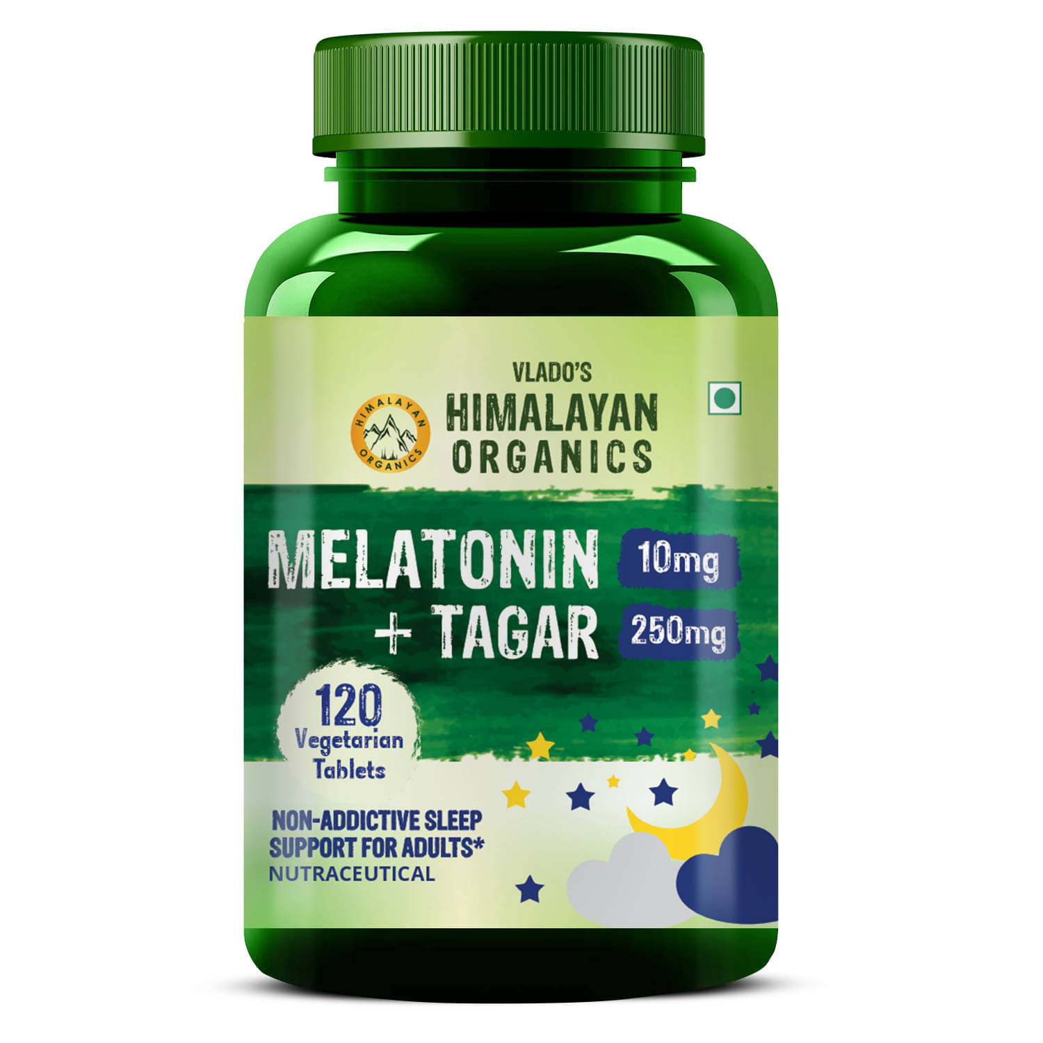 Vlado's Himalayan Organics Melatonin 10mg + Tagar 250mg Potent Sleep Aid Formula 120 No.s Vlado's Himalayan Organics Melatonin 10mg + Tagar 250mg Potent Sleep Aid Formula 120 No.s