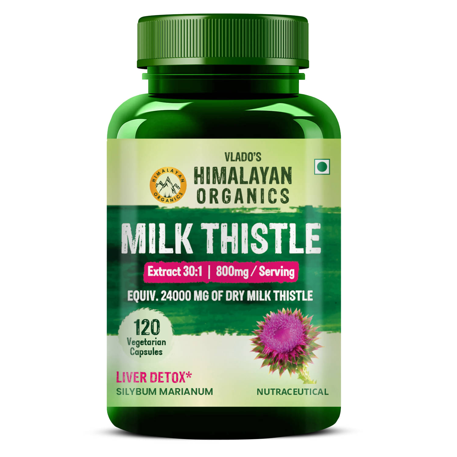 Vlado's Himalayan Organics Milk Thistle Capsule Extract Silymarin 800mg/Serve120 No.s Vlado's Himalayan Organics Milk Thistle Capsule Extract Silymarin 800mg/Serve120 No.s