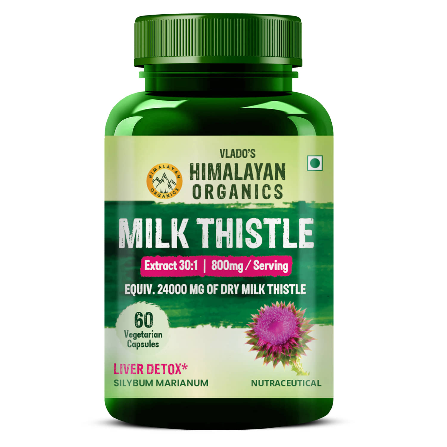 Vlado's Himalayan Organics Milk Thistle Extract Detox Supplement 800Mg Of Silybum Marianum 60 Caps
