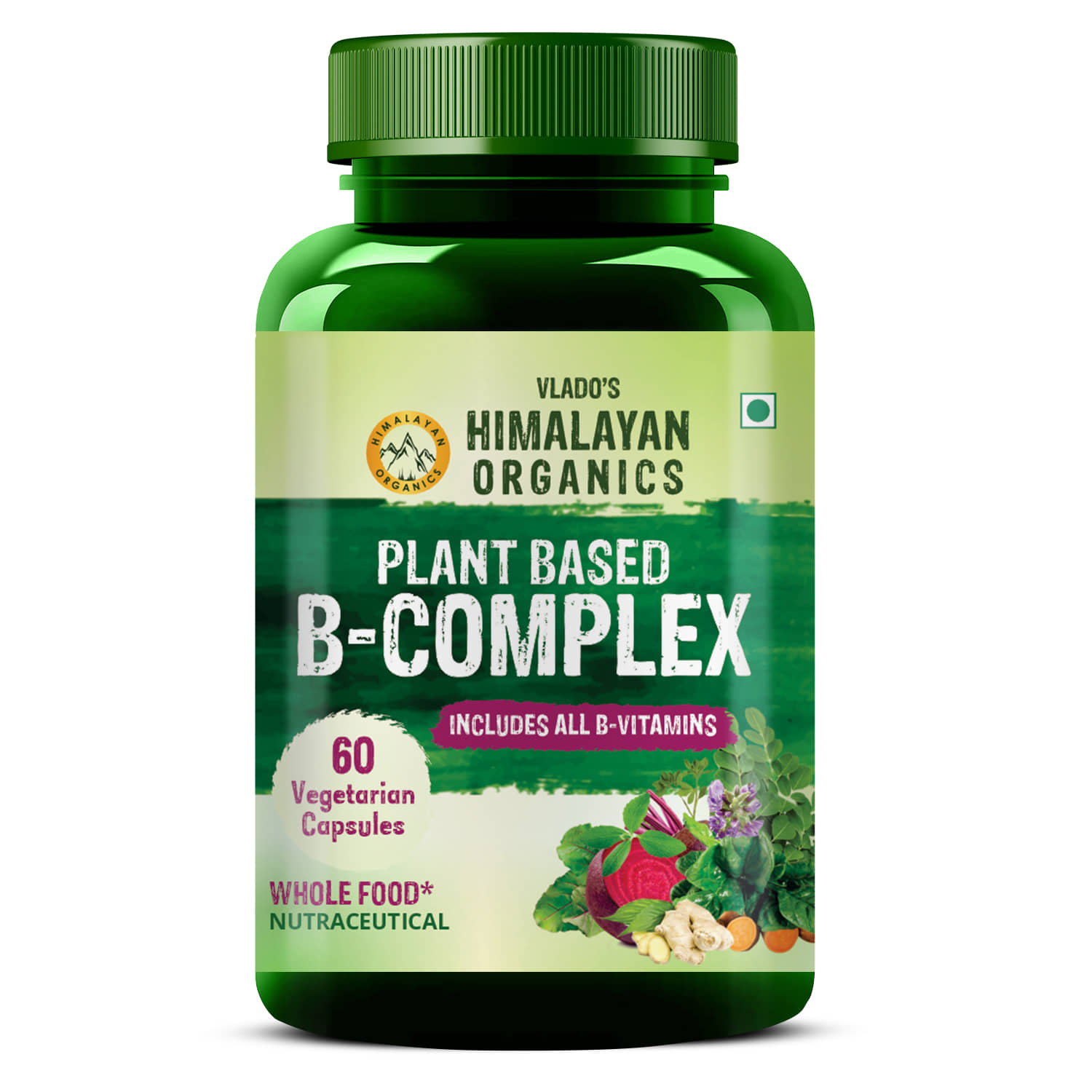Vlado's Himalayan Organics Plant Based B-Complex Vitamins B12, B1, B2, B3, B5, B6, & Biotin 60 Caps