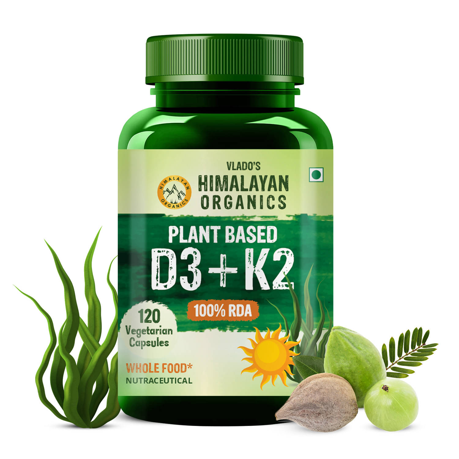     			Vlado's Himalayan Organics PlantBased D3 600 IU Veg Capsule + K2 MK7 Bone, Immunity 120 No.s