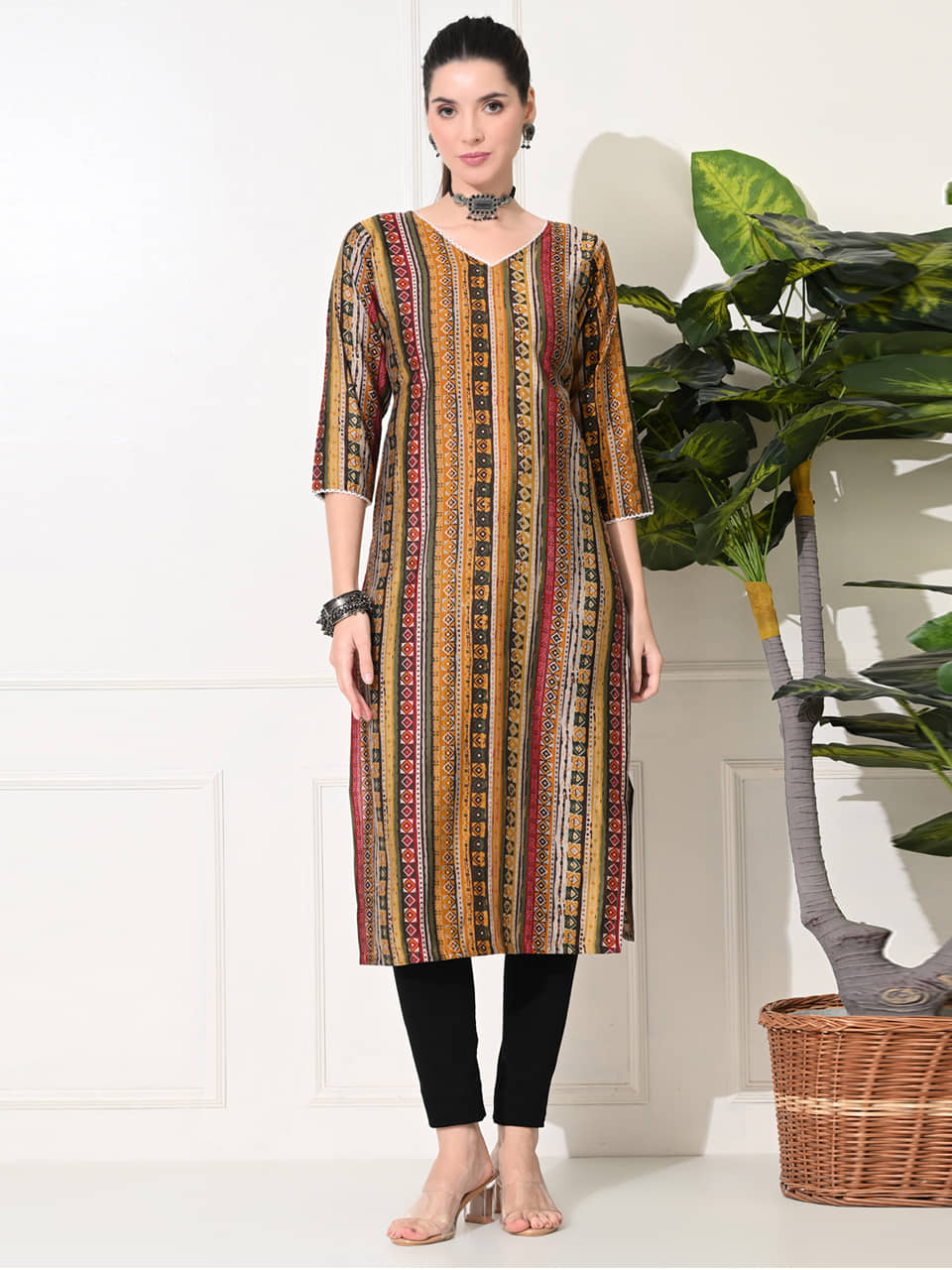 AMTHI Pack of 1 Chanderi Self Design Straight Women's Kurti - ( Yellow ) - Kurtis, Tunics | Buy online on ZillyBuy