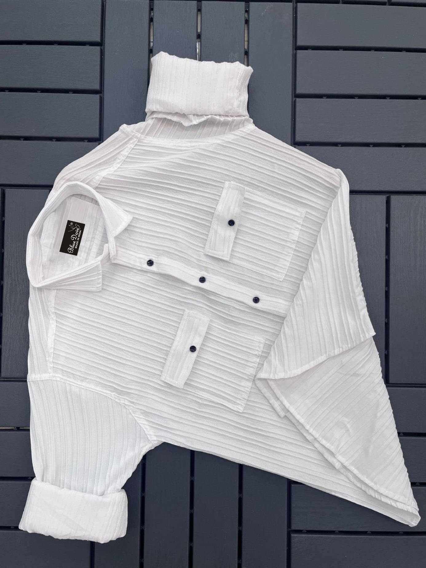     			Bluedove Poly Cotton Regular Fit Popcorn Textured Full Sleeves Men's Casual Shirt - White ( Pack of 1 )