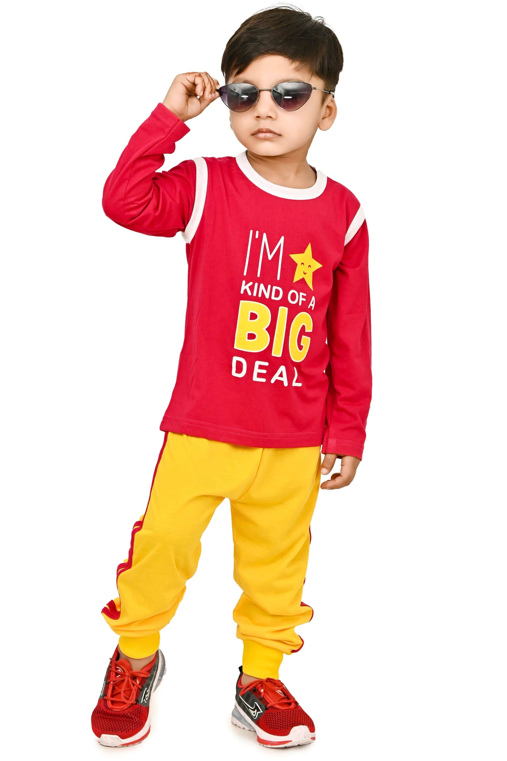 Chandrika Pack of 1 Boys Cotton Blend T-Shirt & Pants Set ( Red )