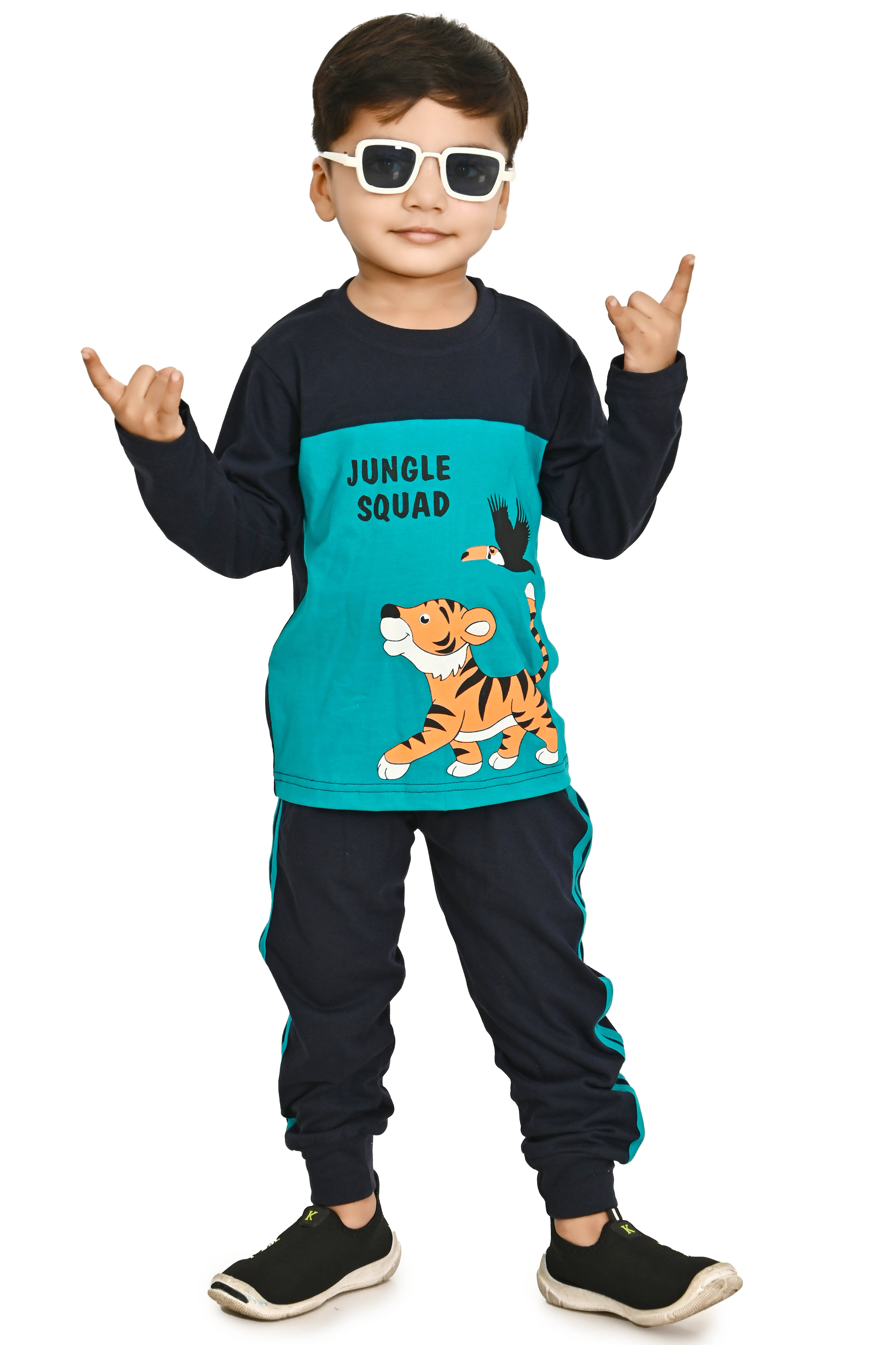 Chandrika Pack of 1 Boys Cotton Blend T-Shirt & Pants Set ( Sea Green )