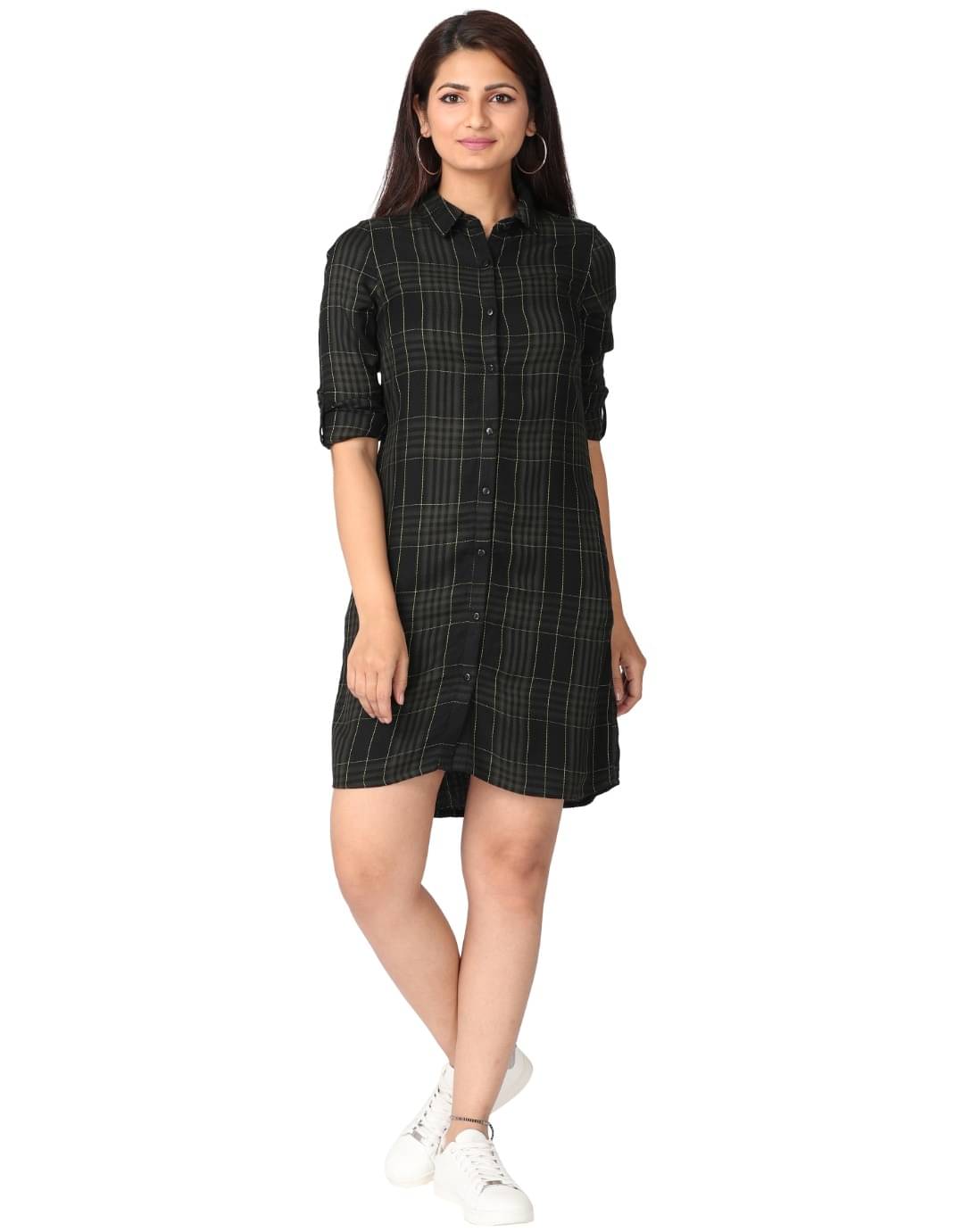     			Clodentity Women Checks Rayon Shirt ( Black )