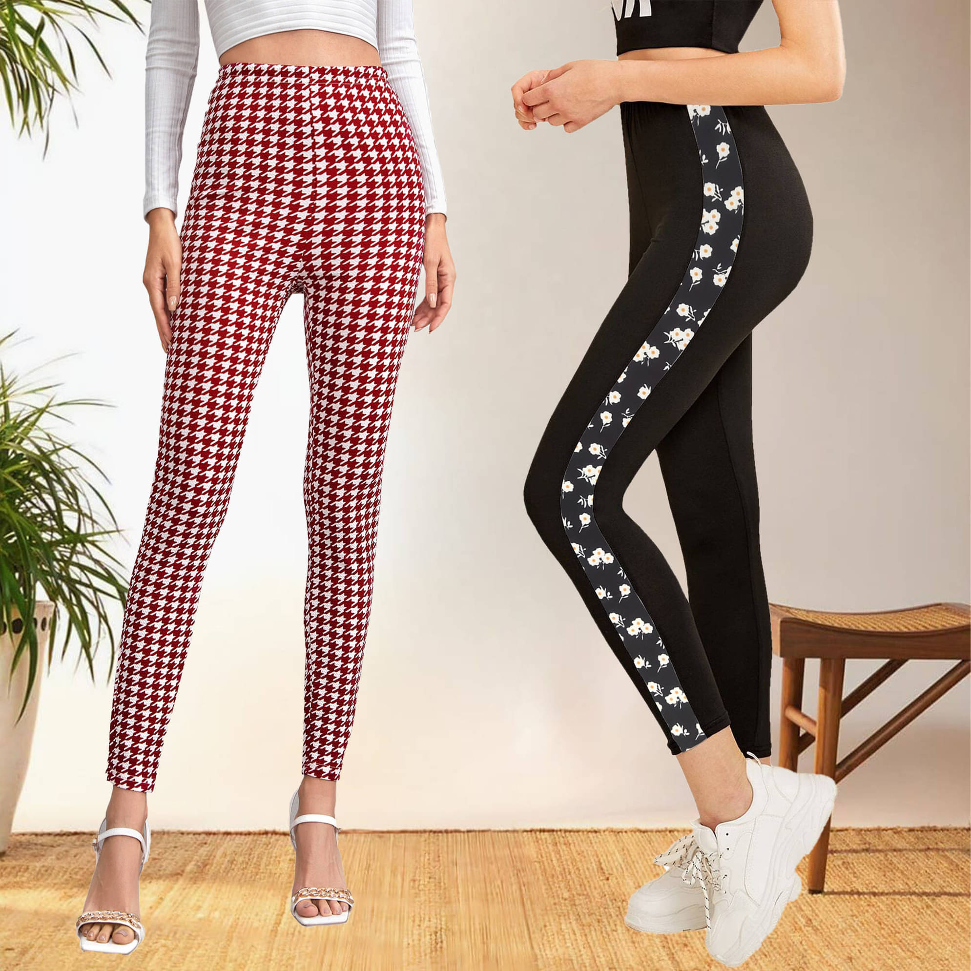 DTR FASHION - Cotton Blend Regular Fit Multicolor Women's Jeggings ( Pack of 2 ) DTR FASHION - Cotton Blend Regular Fit Multicolor Women's Jeggings ( Pack of 2 )