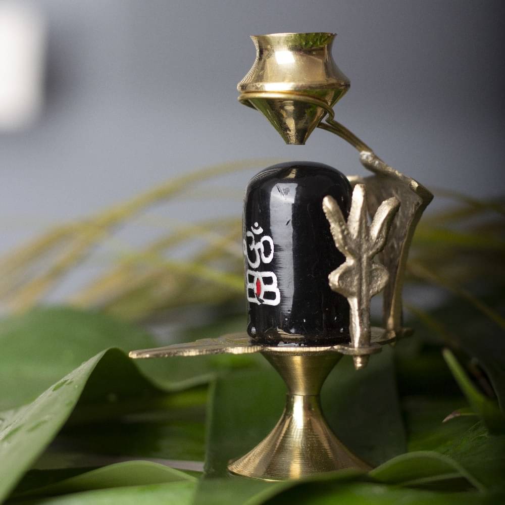     			Fashion Bizz Brass Shiva Lingam With Trishul And Nag Decorative Showpiece - 8 cm