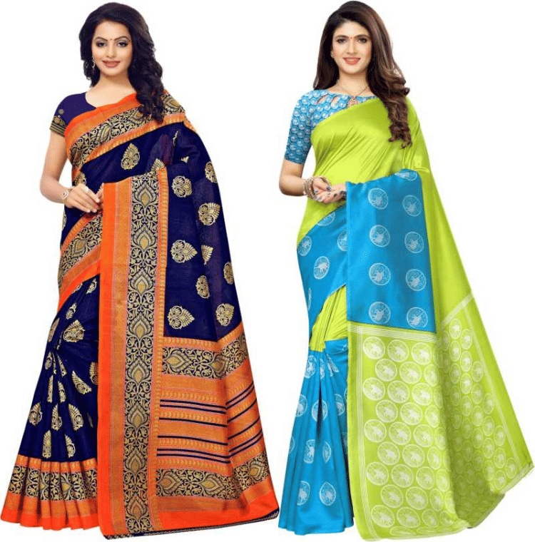     			Grubstaker Art Silk Printed Saree With Unstitched Blouse Piece ( Multicolor )