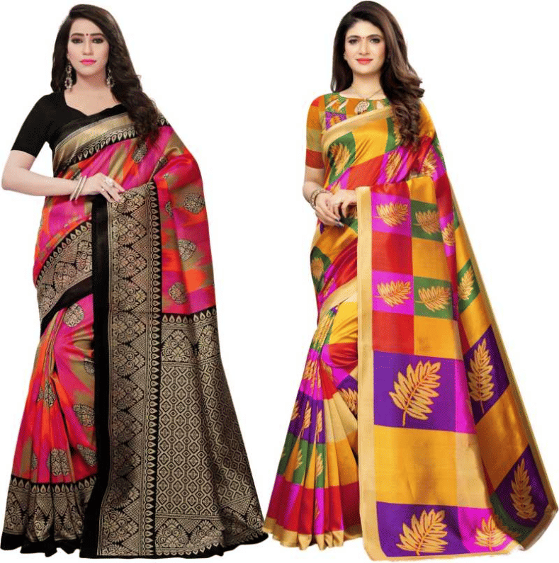 Grubstaker Art Silk Printed Saree With Unstitched Blouse Piece ( Multicolor ) Grubstaker Art Silk Printed Saree With Unstitched Blouse Piece ( Multicolor )