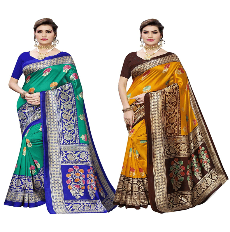     			Grubstaker Art Silk Printed Saree With Unstitched Blouse Piece ( Multicolor )