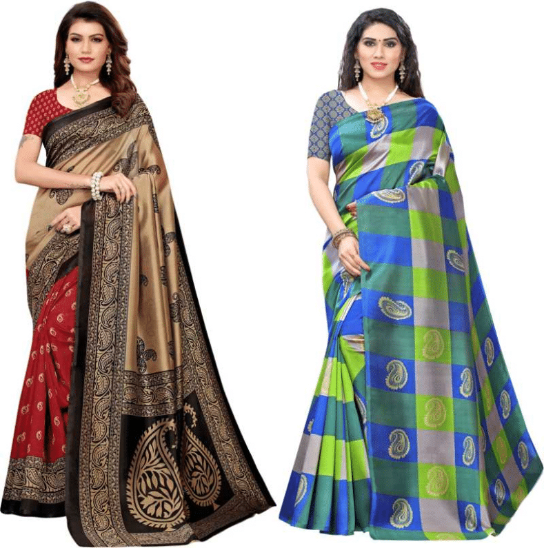 Grubstaker Art Silk Printed Saree With Unstitched Blouse Piece ( Multicolor ) Grubstaker Art Silk Printed Saree With Unstitched Blouse Piece ( Multicolor )