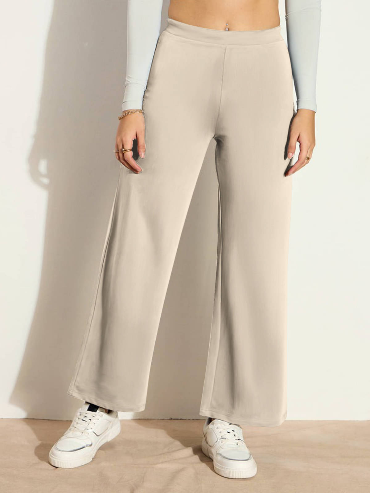 HELLCAT Pack of 1 Cotton Blend Wide leg Women's Palazzos ( Beige ) HELLCAT Pack of 1 Cotton Blend Wide leg Women's Palazzos ( Beige )