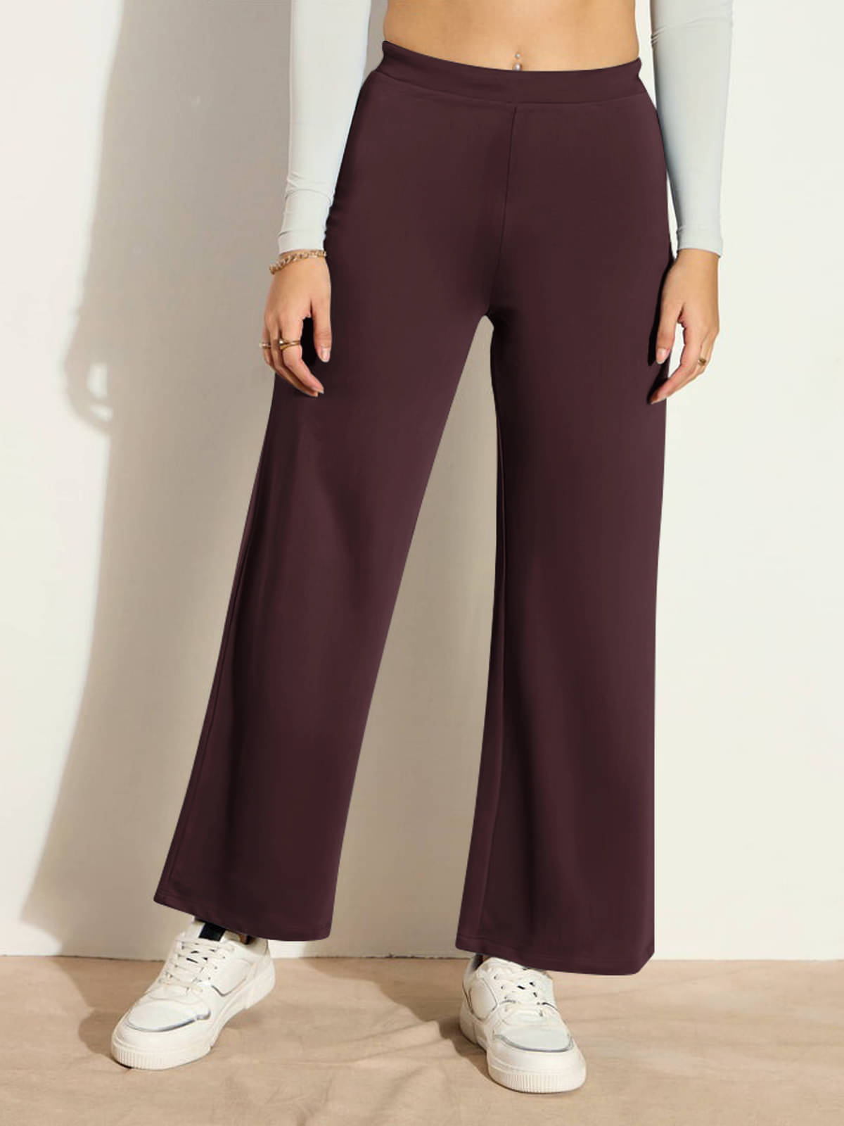 HELLCAT Pack of 1 Cotton Blend Wide leg Women's Palazzos ( Burgundy ) HELLCAT Pack of 1 Cotton Blend Wide leg Women's Palazzos ( Burgundy )