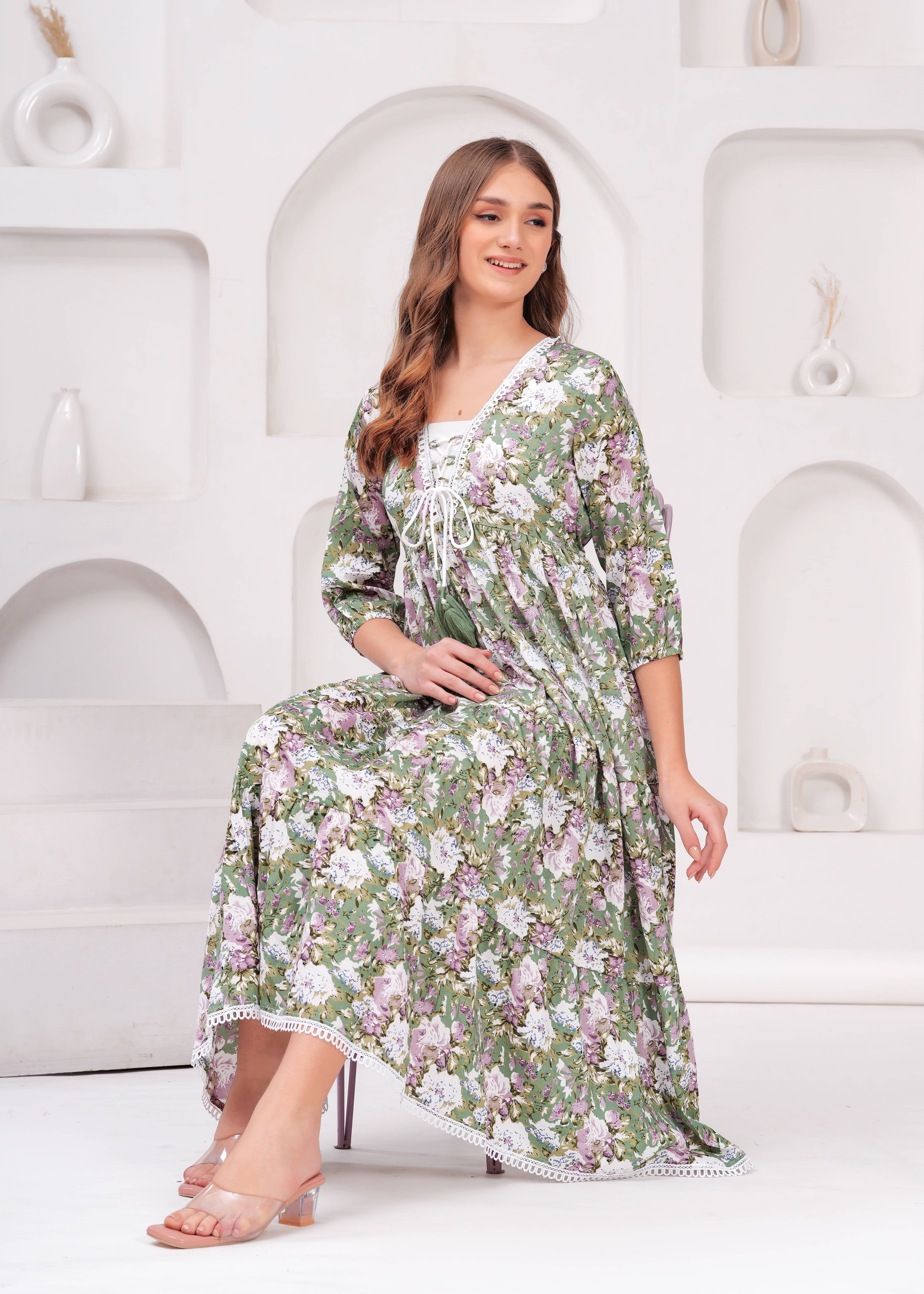 HIGHLIGHT FASHION EXPORT Women Crepe Printed Fit & Flare Dress ( Green ) HIGHLIGHT FASHION EXPORT Women Crepe Printed Fit & Flare Dress ( Green )