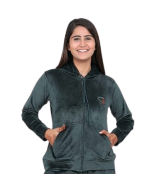     			HeteShe Velvet Women's Hooded Sweatshirt ( Green )