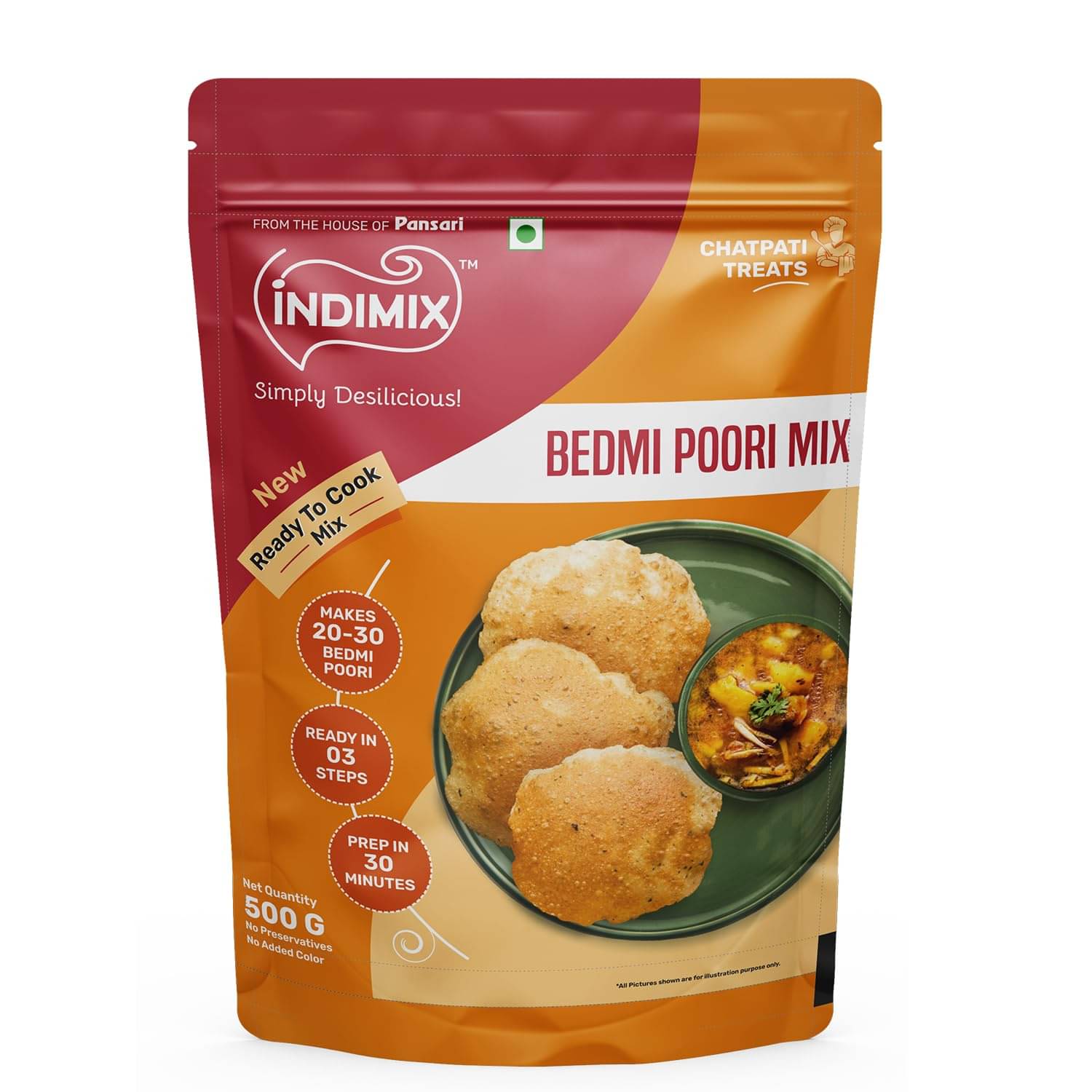 INDIMIX Ready to Cook Bedmi Puri 500 gm     			INDIMIX Ready to Cook Bedmi Puri 500 gm